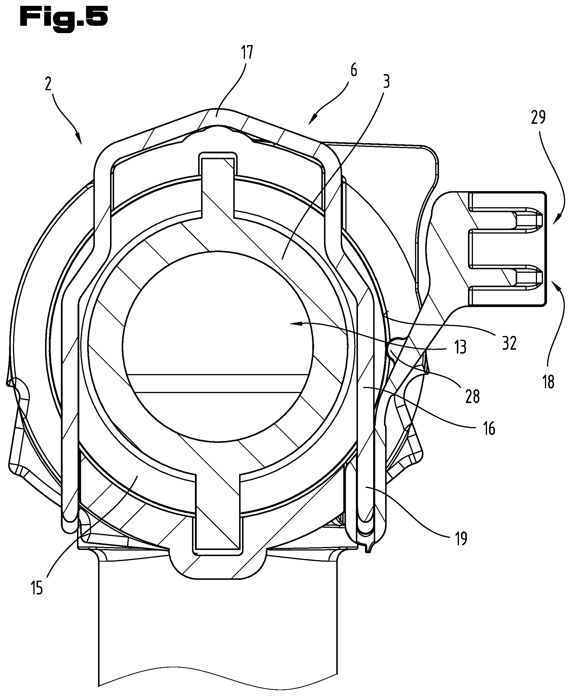 Patent US12104732 Figure 5 – Plug-in connector for connecting pipes for liquid or gaseous media