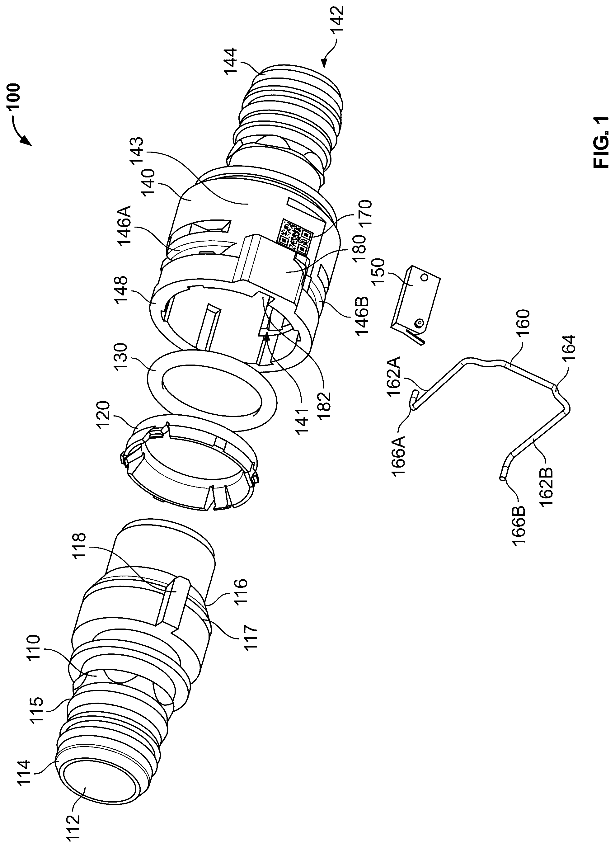 Patent US12104733 Figure 1 – VDA connector assembly with verification