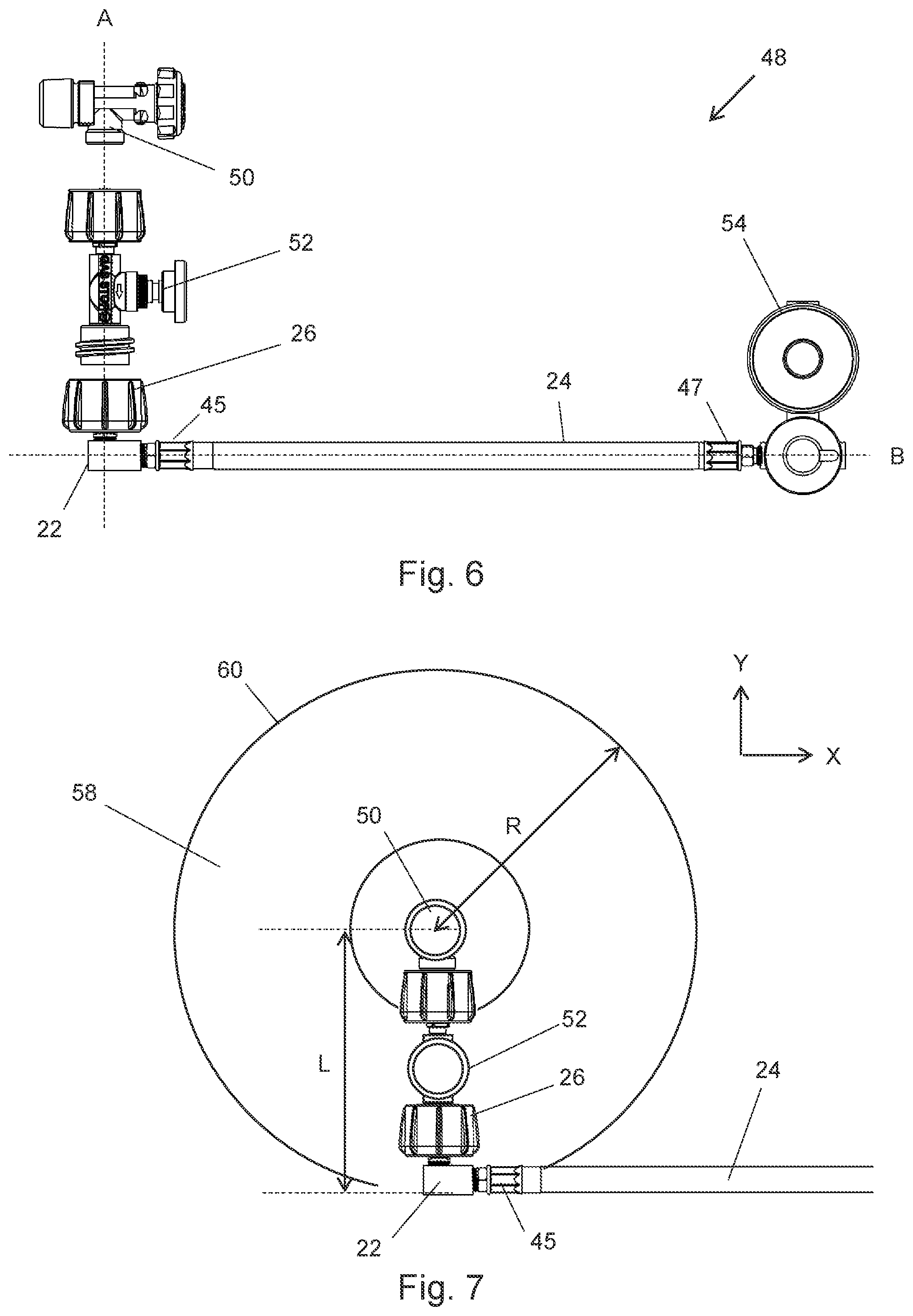Patent US12104736 Figure 4 – Pigtail hose with elbow fitting