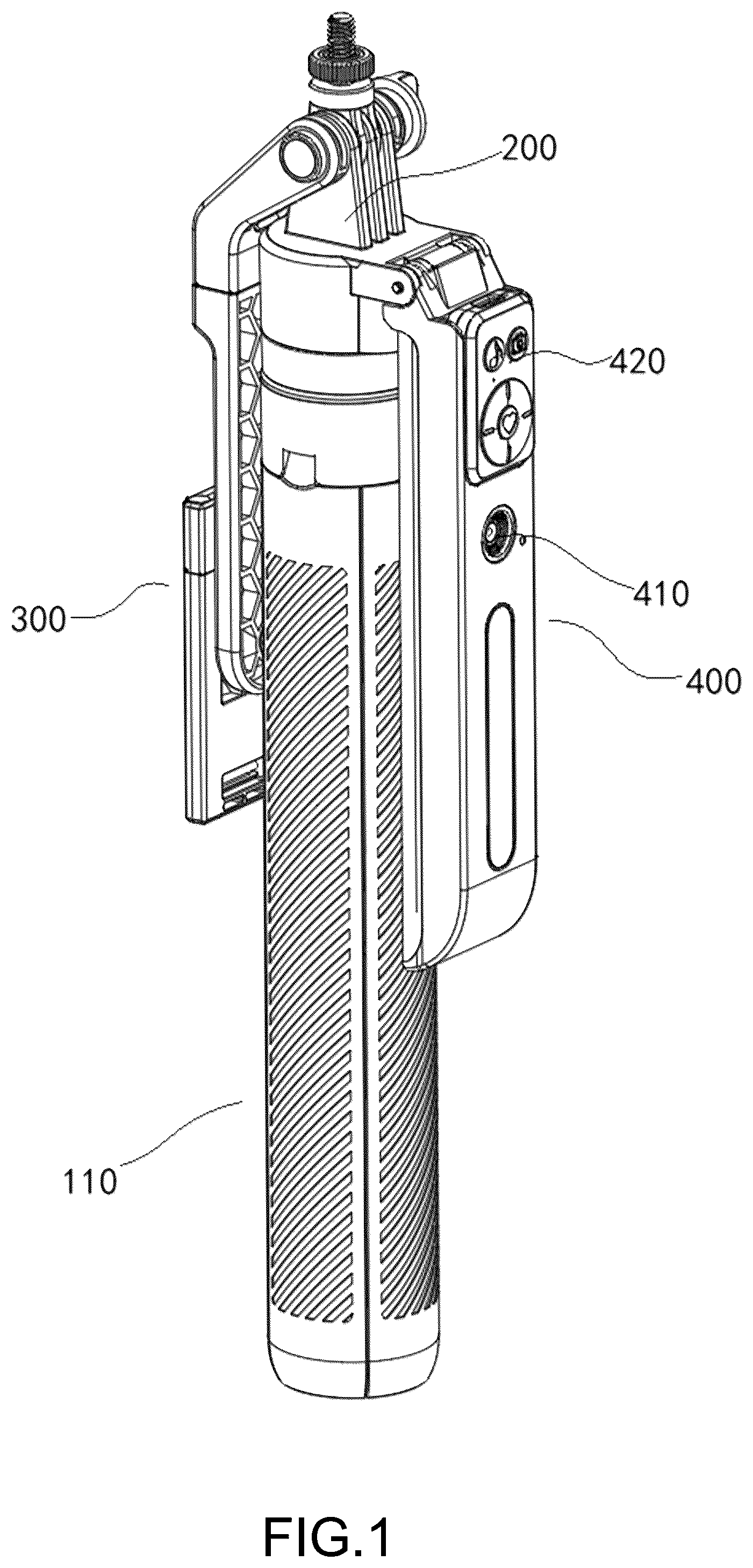 Patent US12104742 Figure 1 – Mobile device holder for tracking shots