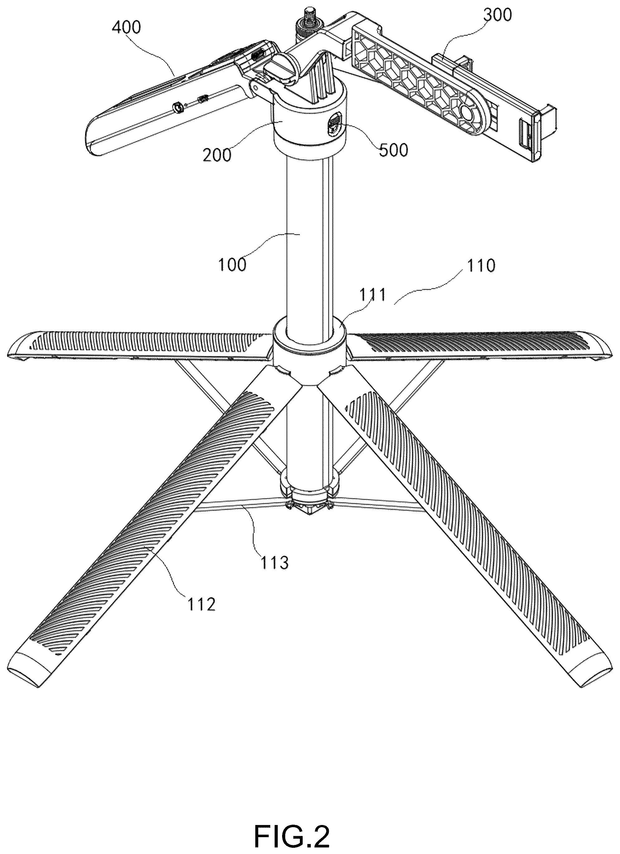 Patent US12104742 Figure 2 – Mobile device holder for tracking shots