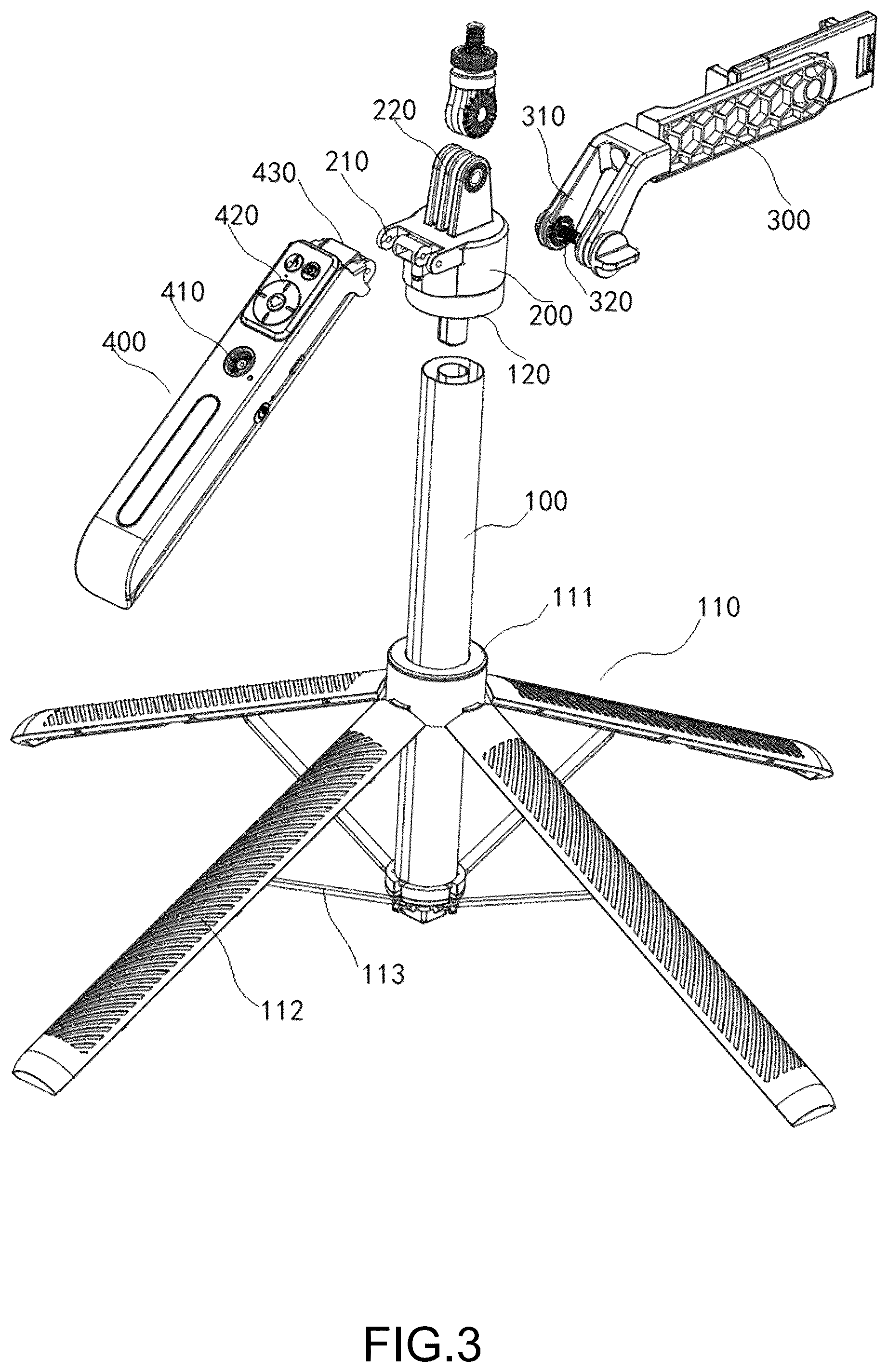 Patent US12104742 Figure 3 – Mobile device holder for tracking shots