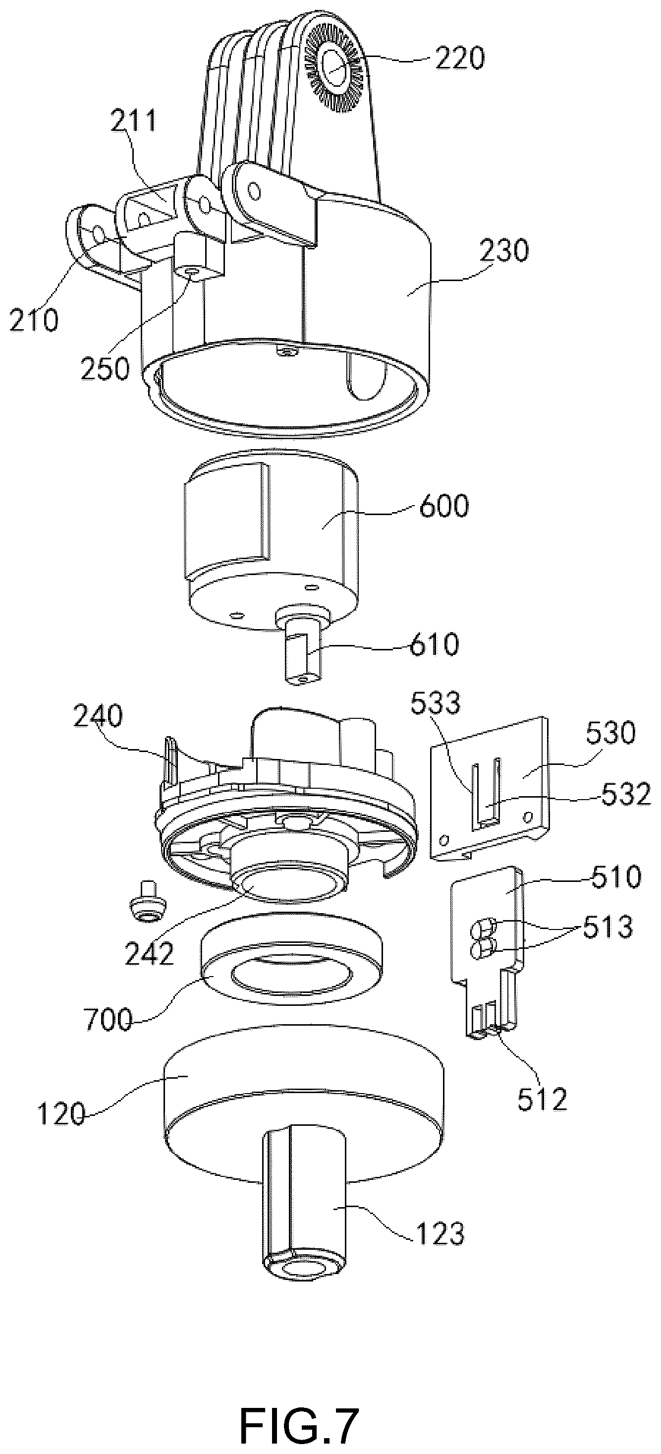 Patent US12104742 Figure 7 – Mobile device holder for tracking shots