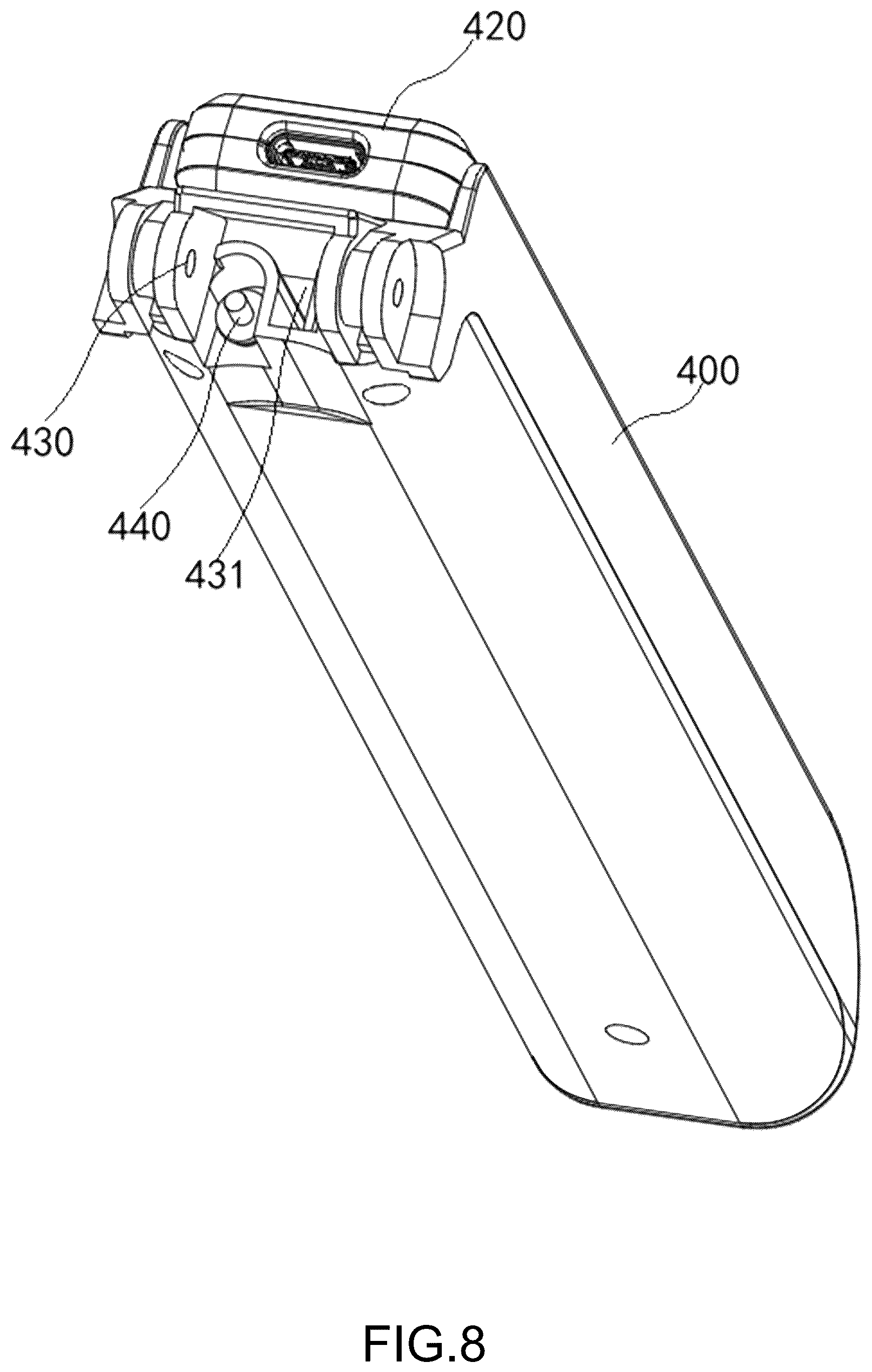 Patent US12104742 Figure 8 – Mobile device holder for tracking shots