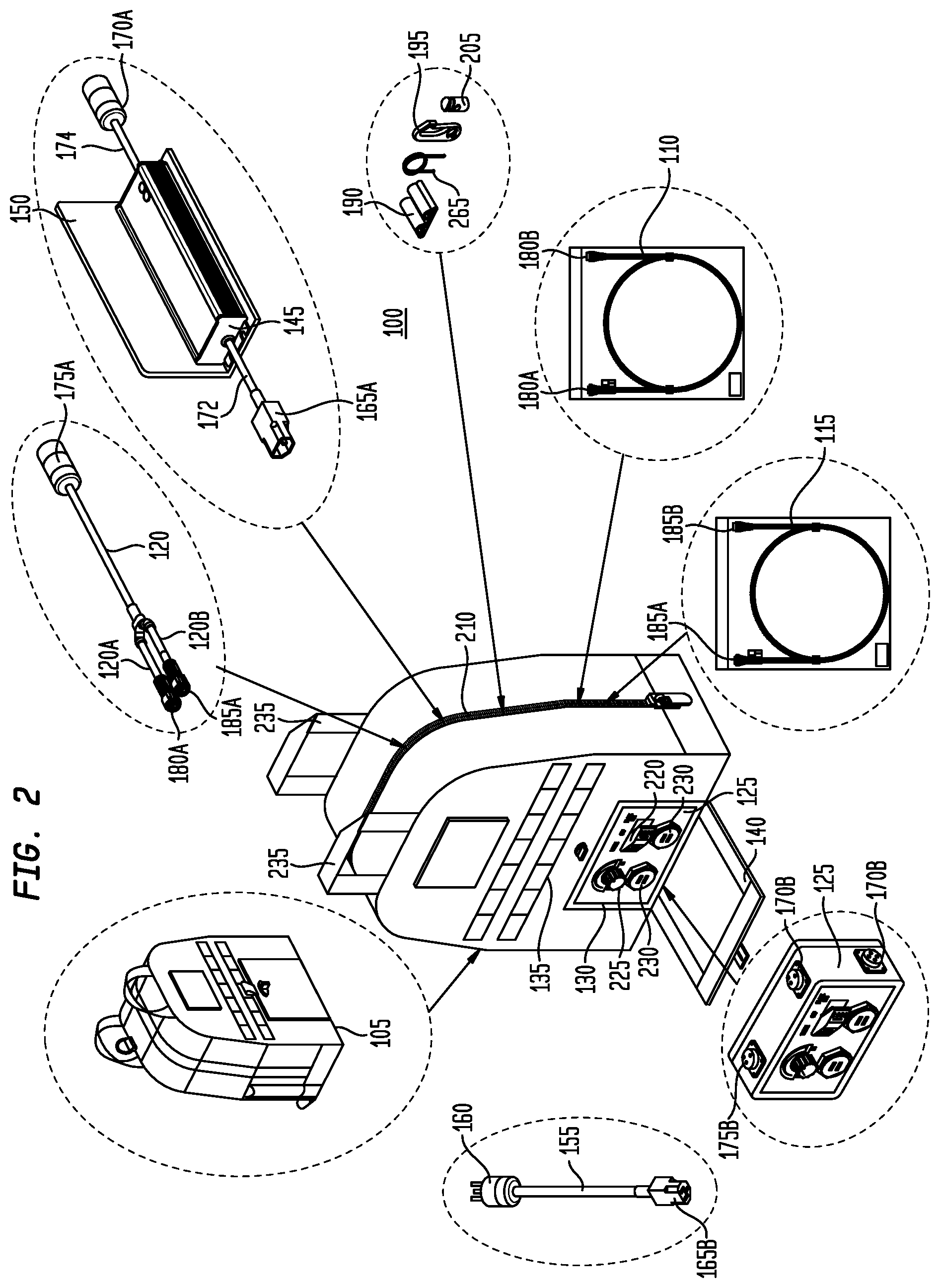 Patent US12104759 Figure 2 – Flexible lighting system with a carrying bag or container having an externally deployable flexible light strip