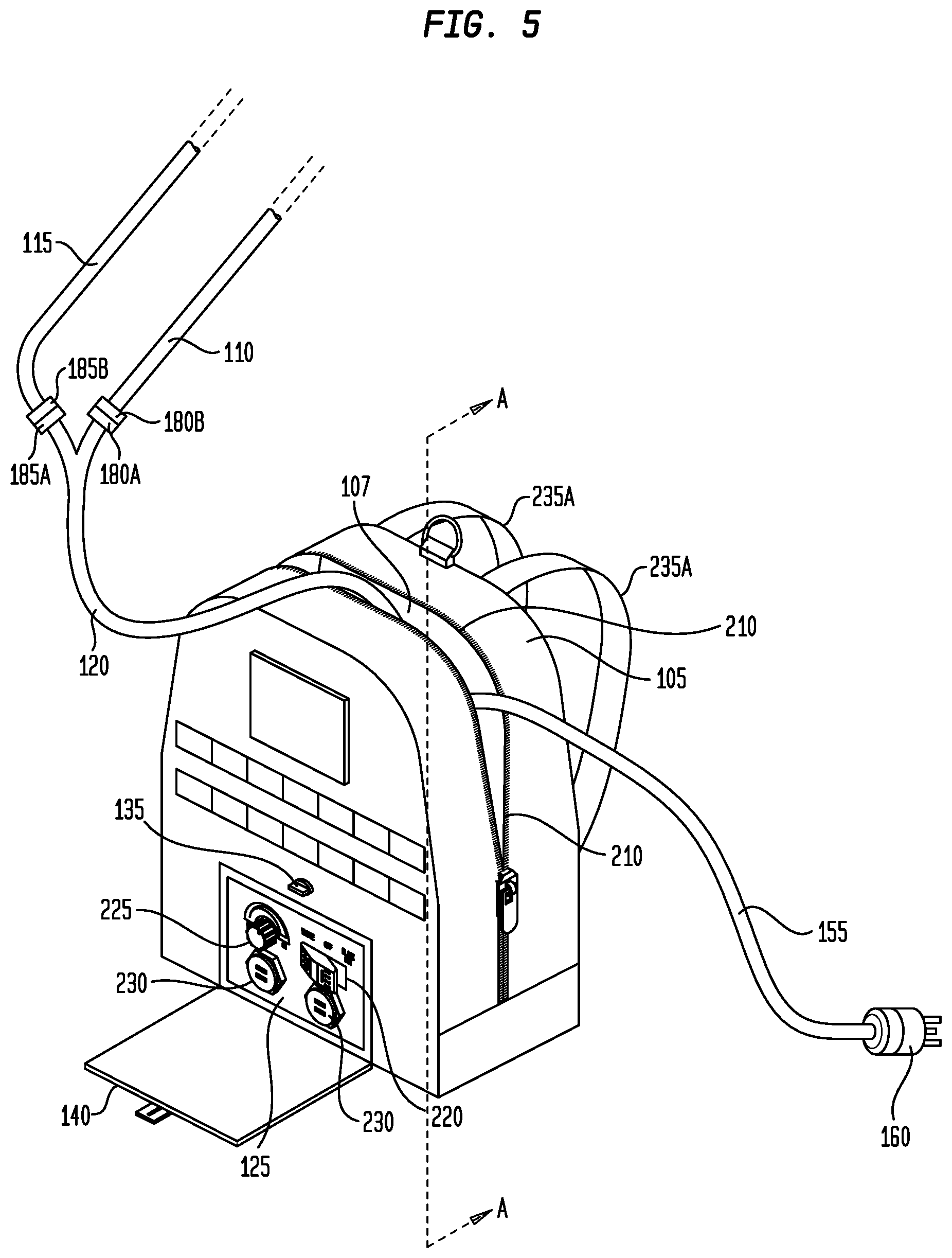Patent US12104759 Figure 5 – Flexible lighting system with a carrying bag or container having an externally deployable flexible light strip