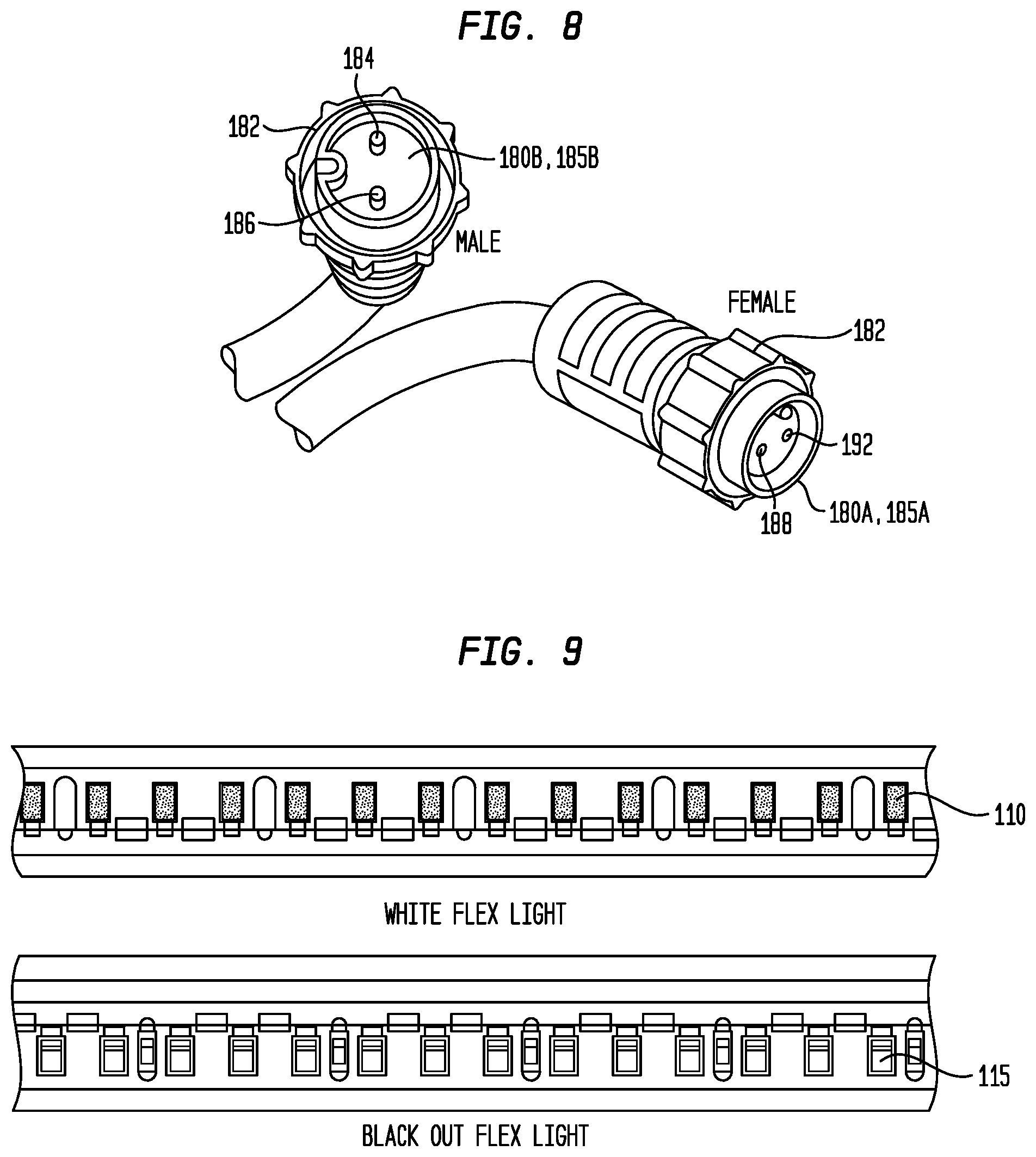 Patent US12104759 Figure 8 – Flexible lighting system with a carrying bag or container having an externally deployable flexible light strip