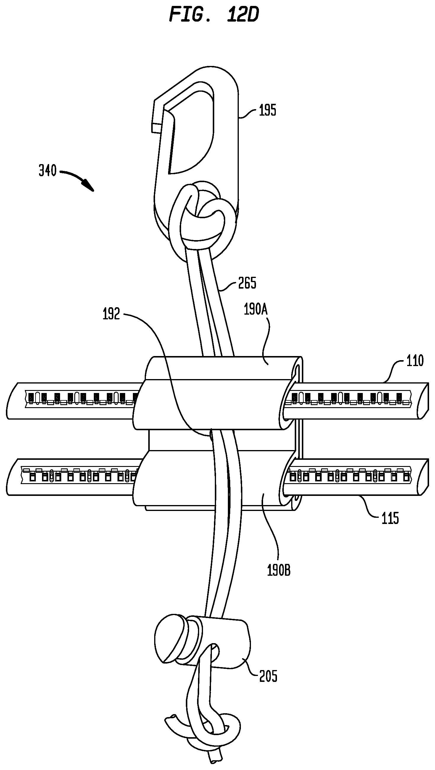 Patent US12104759 Figure 12 – Flexible lighting system with a carrying bag or container having an externally deployable flexible light strip