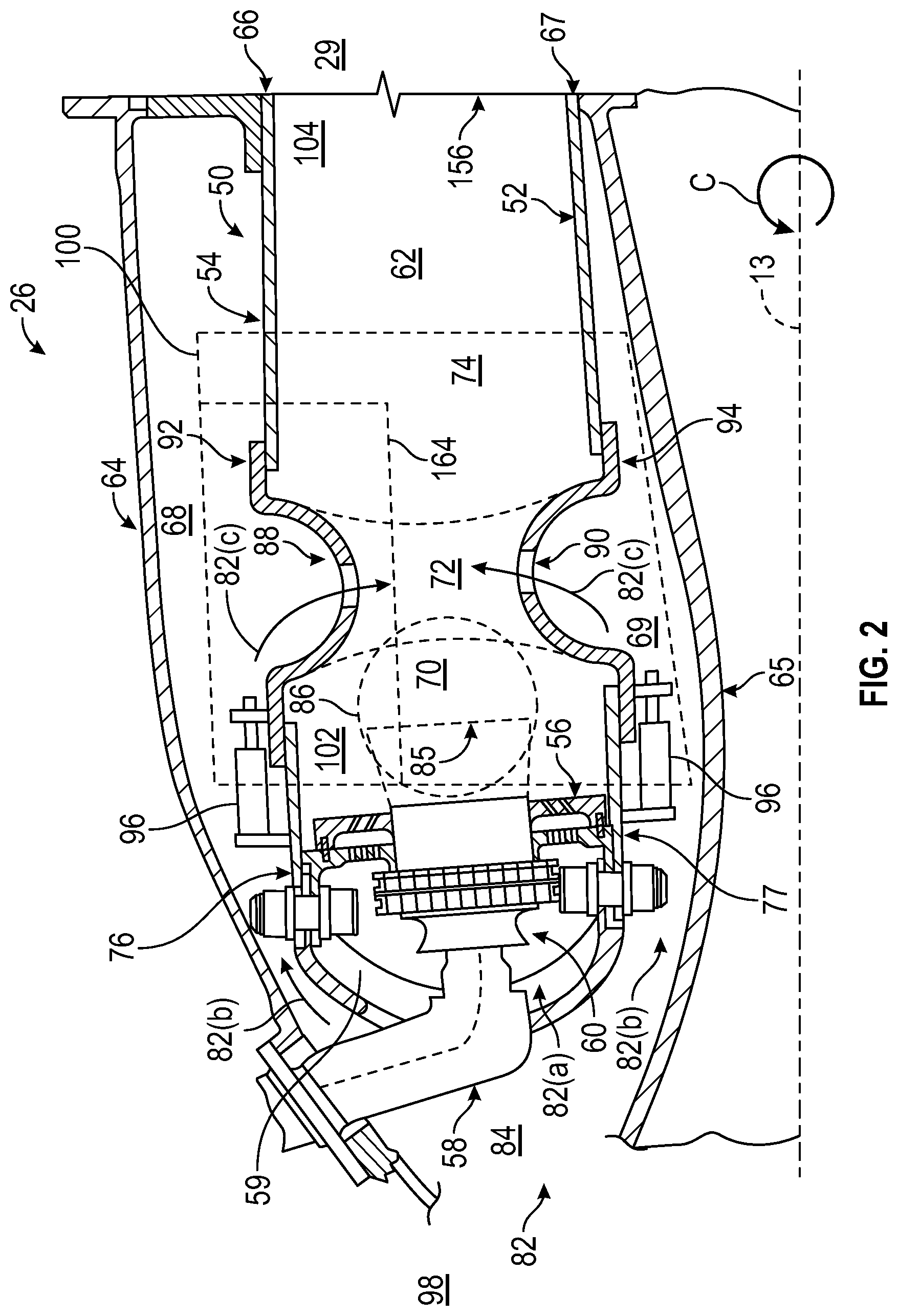 Patent US12104795 Figure 2 – Combustor with a variable primary zone combustion chamber