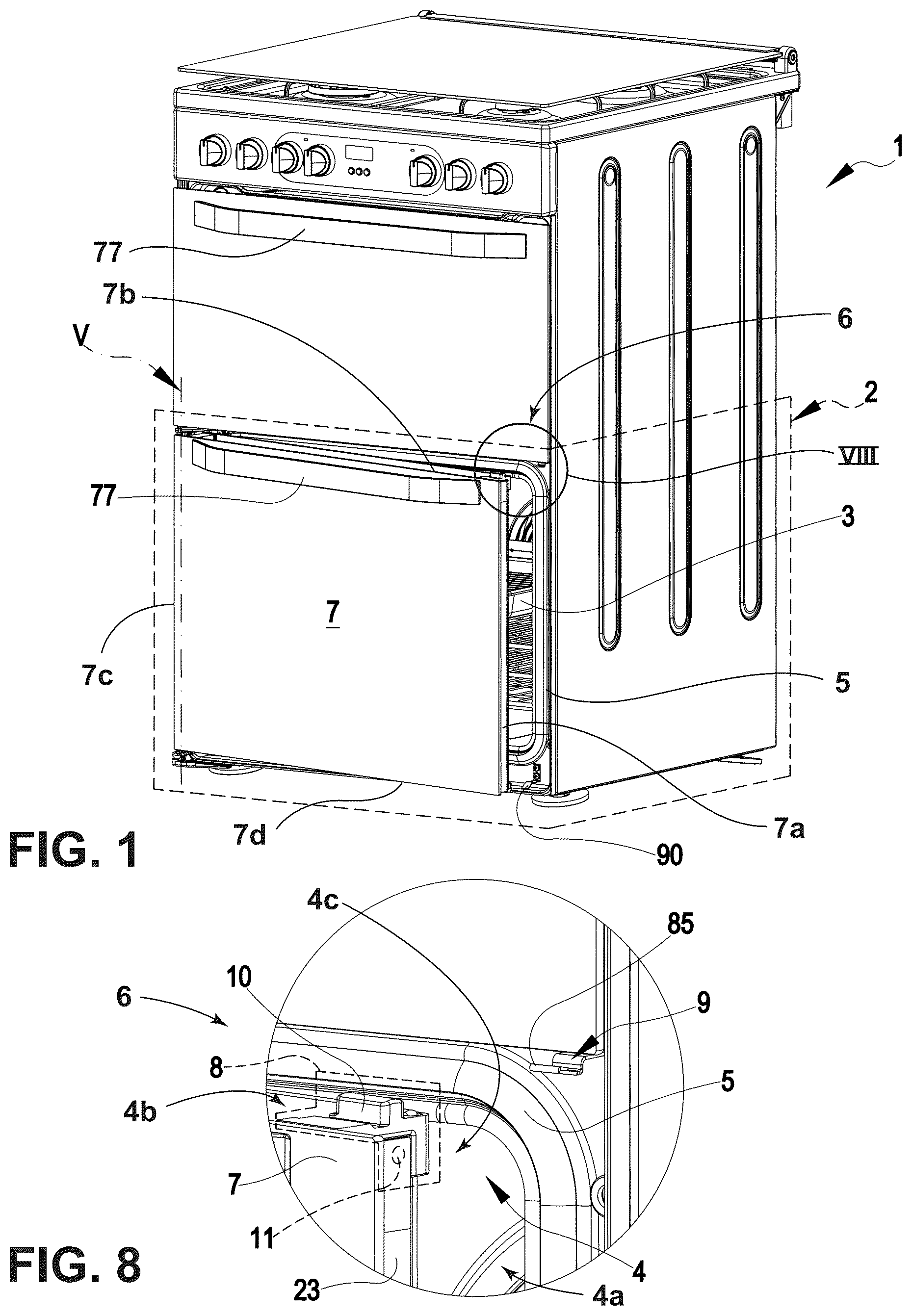Patent US12104797 Figure 1 – Cooking appliance provided with a door latch assembly