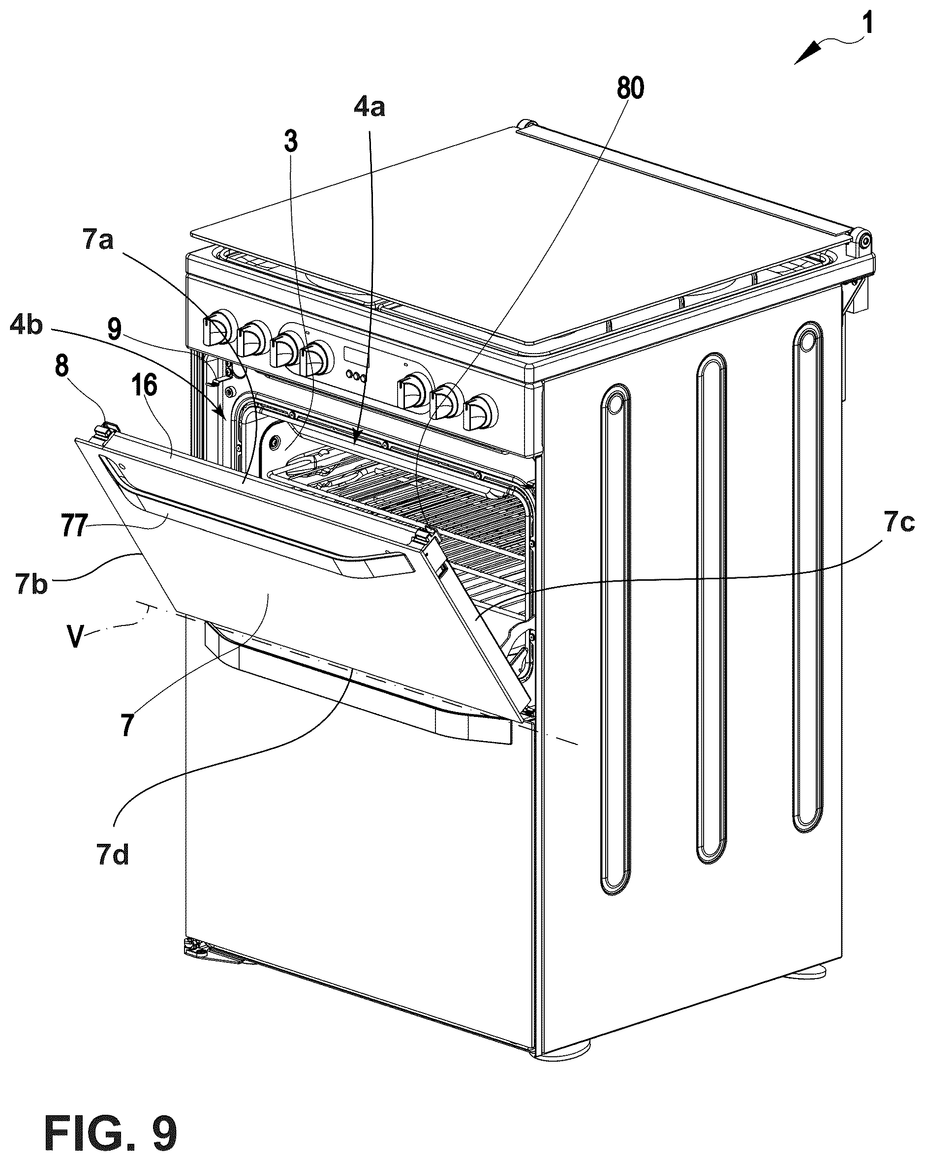 Patent US12104797 Figure 5 – Cooking appliance provided with a door latch assembly
