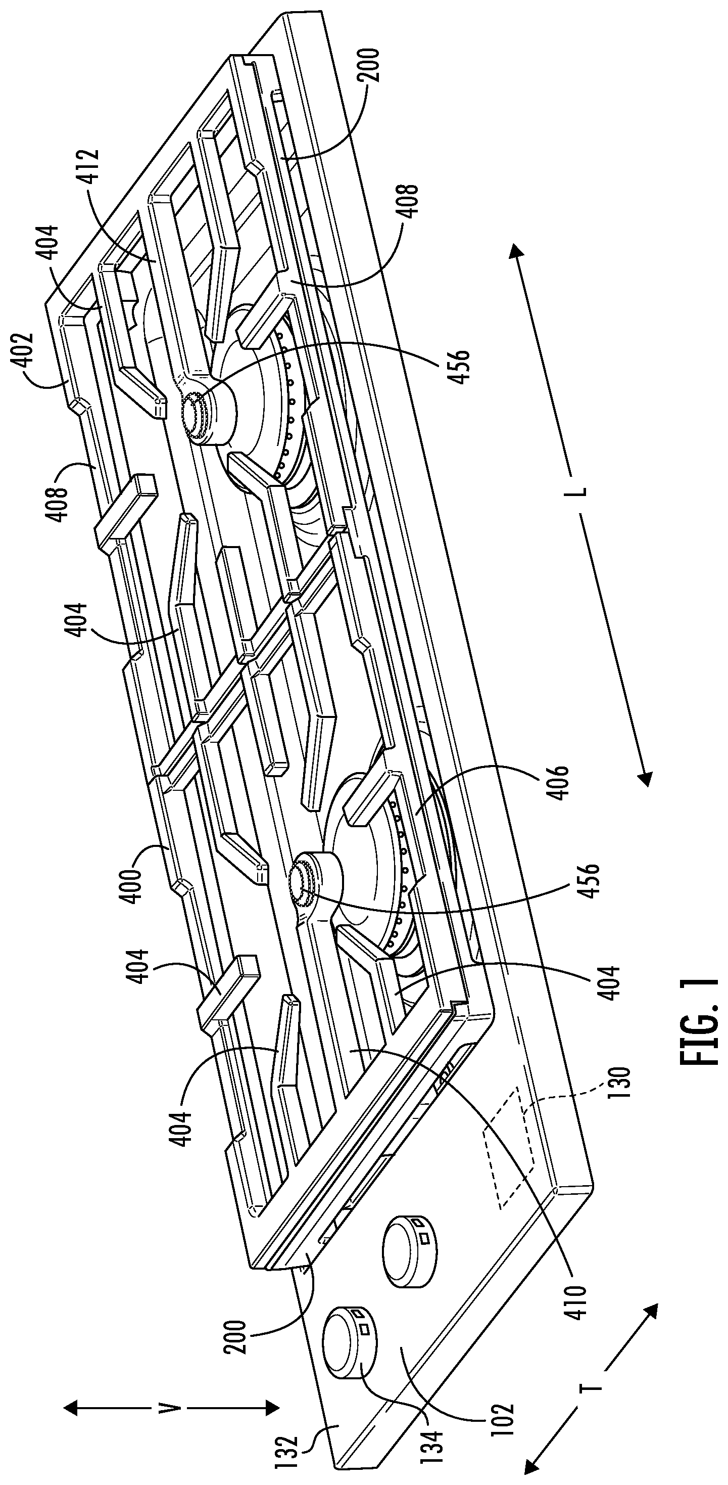 Patent US12104800 Figure 1 – Cooktop appliance with a cantilevered temperature sensor