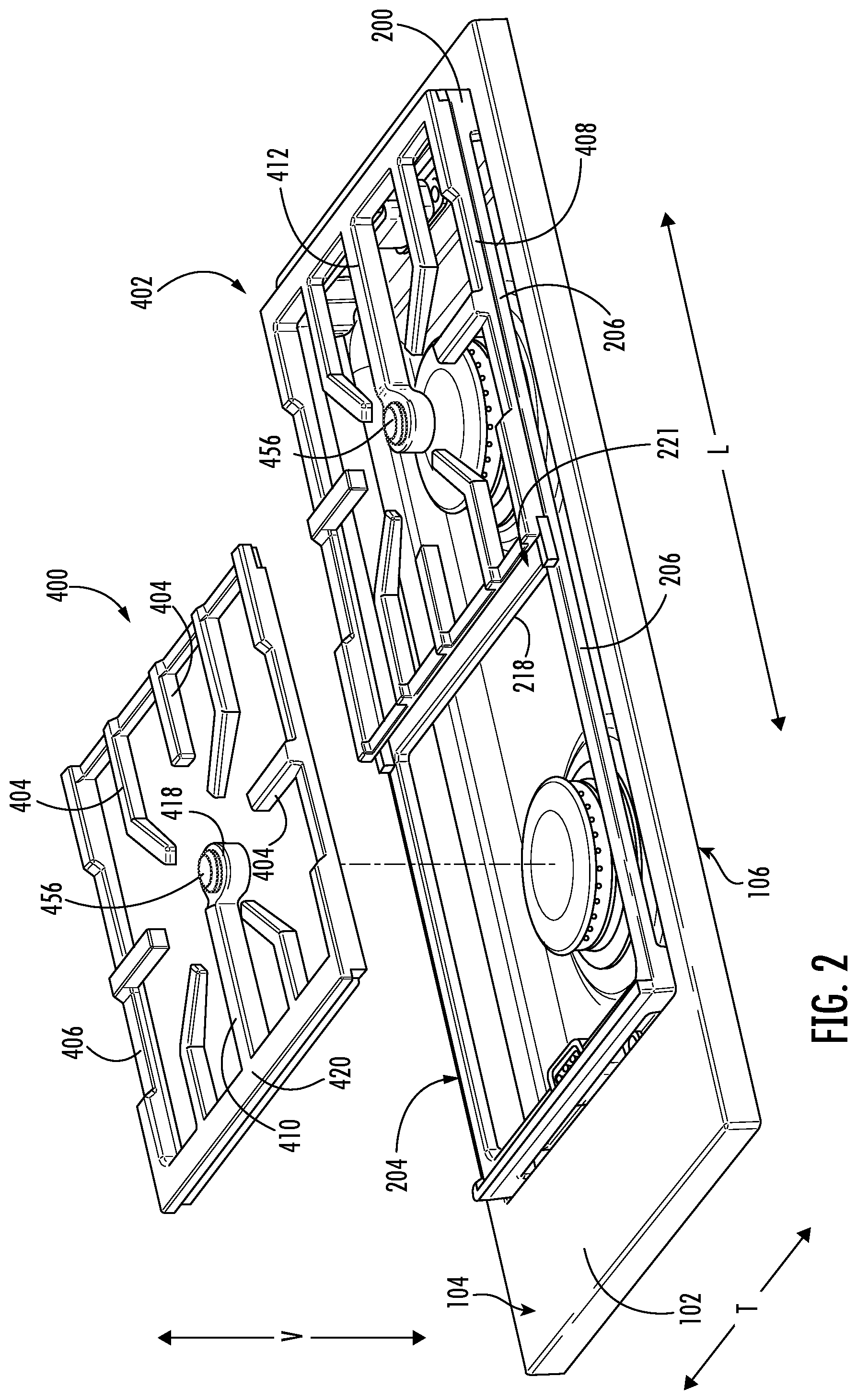 Patent US12104800 Figure 2 – Cooktop appliance with a cantilevered temperature sensor