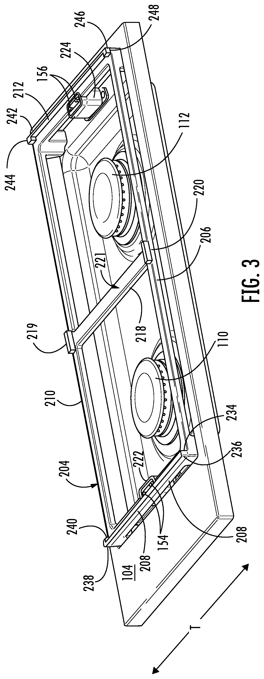 Patent US12104800 Figure 3 – Cooktop appliance with a cantilevered temperature sensor