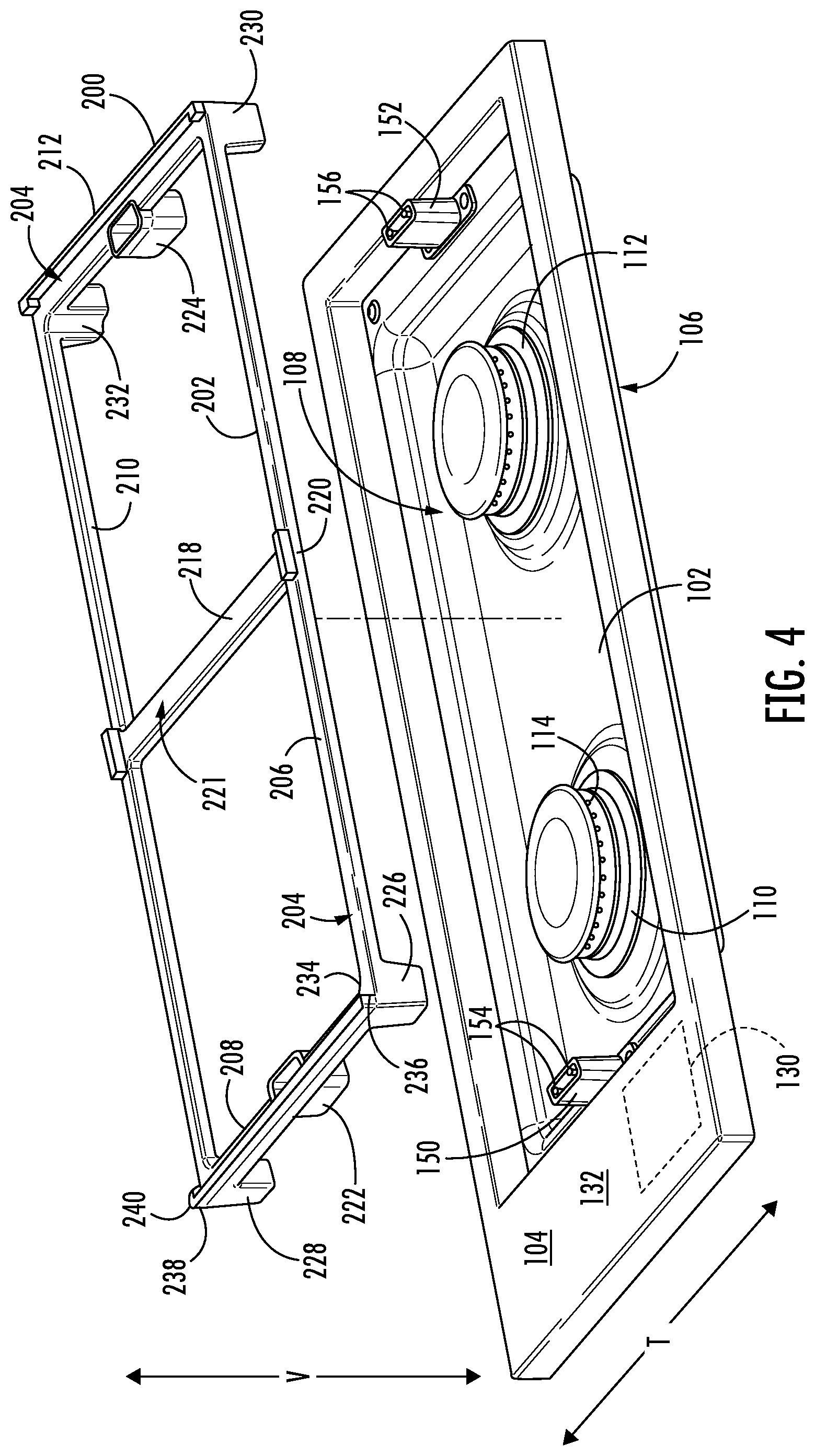 Patent US12104800 Figure 4 – Cooktop appliance with a cantilevered temperature sensor