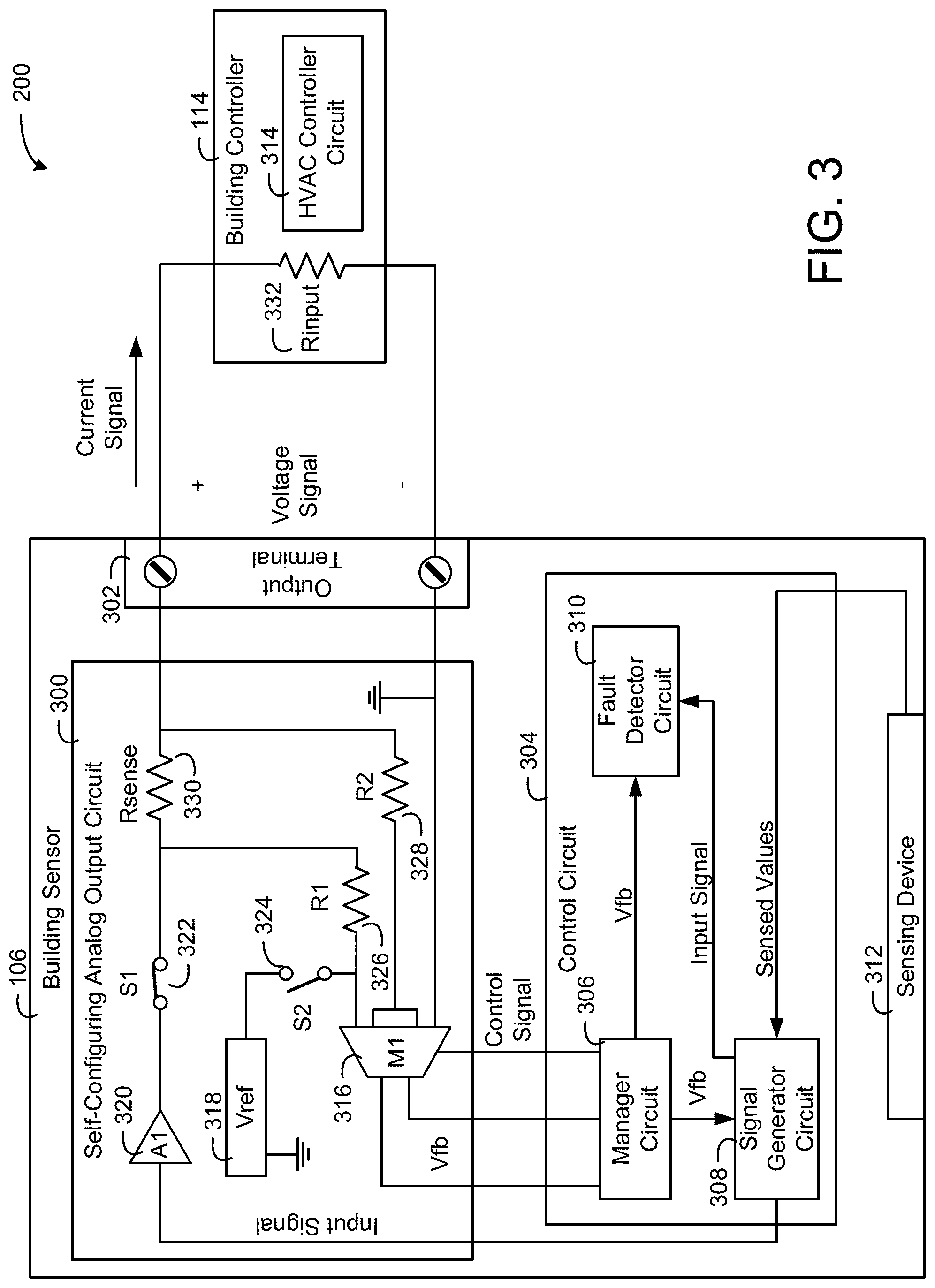 Patent US12104808 Figure 3 – Building sensor with self-configuring analog output circuit with fault detection