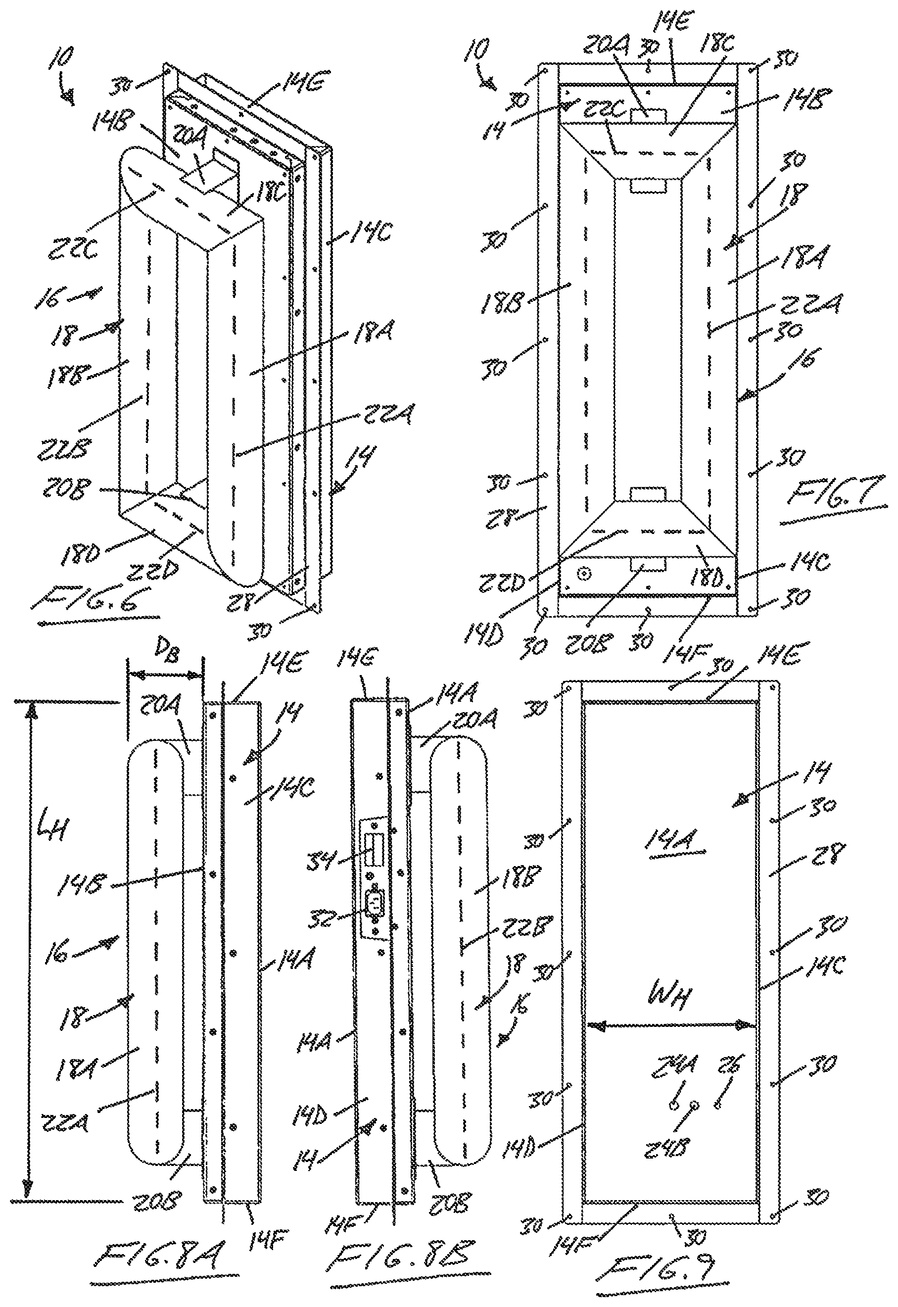 Patent US12104824 Figure 3 – Low-profile in-duct air sanitizer using UV emitter and cooperating wall-mountable reflectors