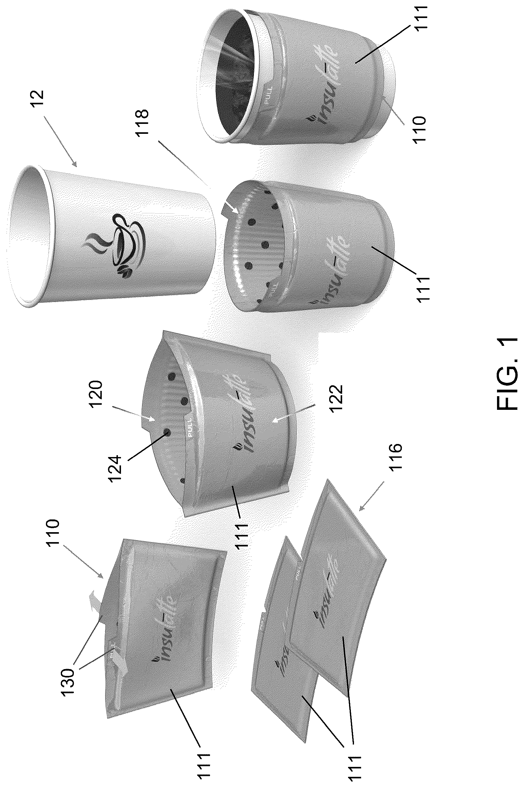 Patent US12104829 Figure 1 – Disposable devices for heating beverage containers