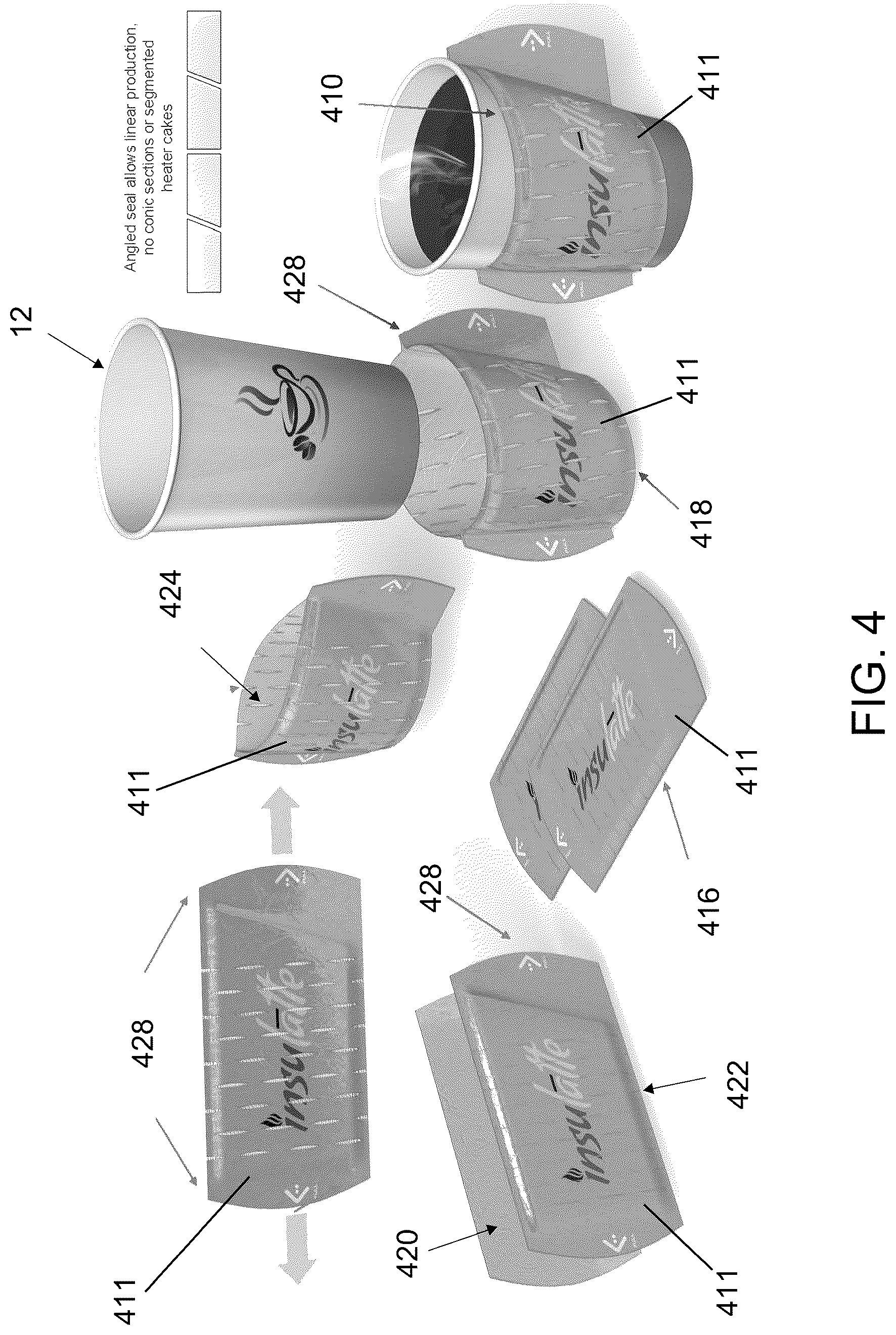 Patent US12104829 Figure 4 – Disposable devices for heating beverage containers