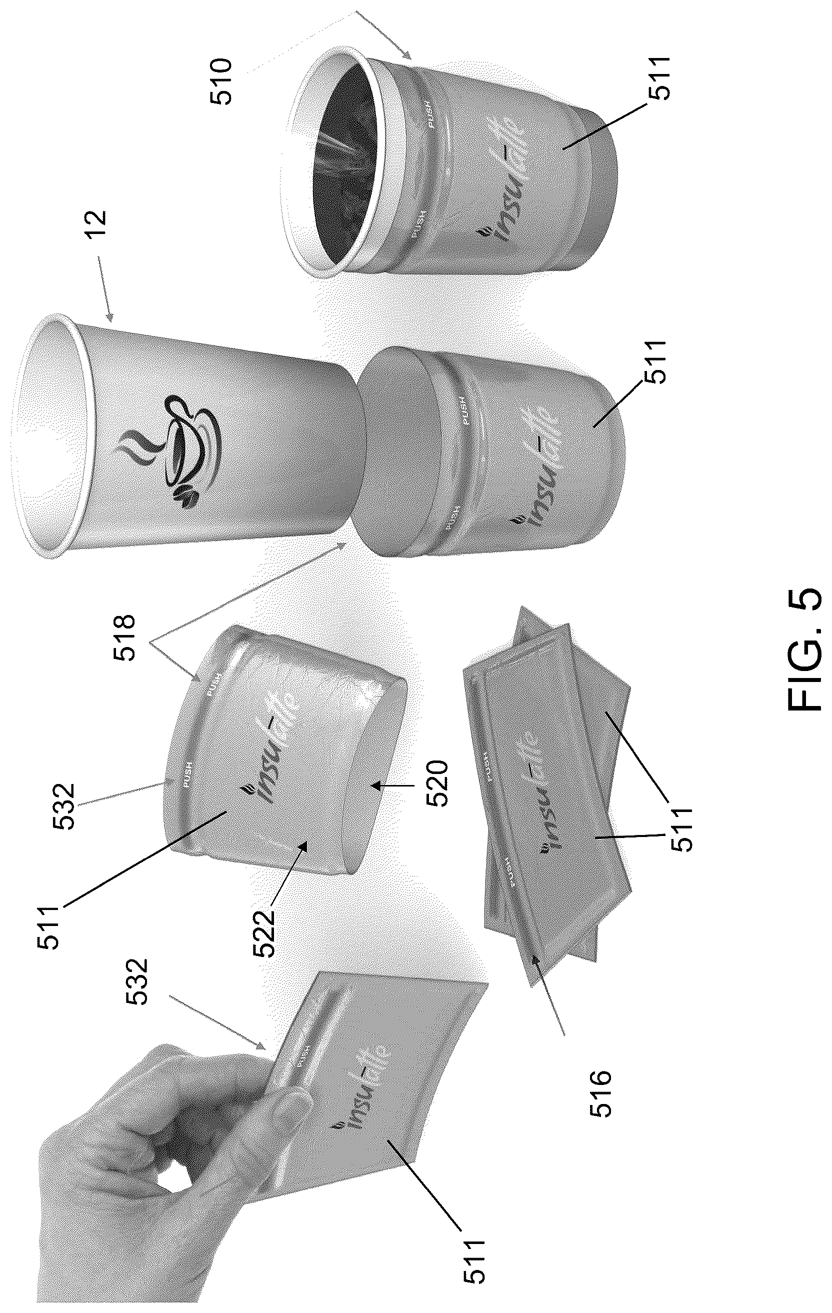 Patent US12104829 Figure 5 – Disposable devices for heating beverage containers