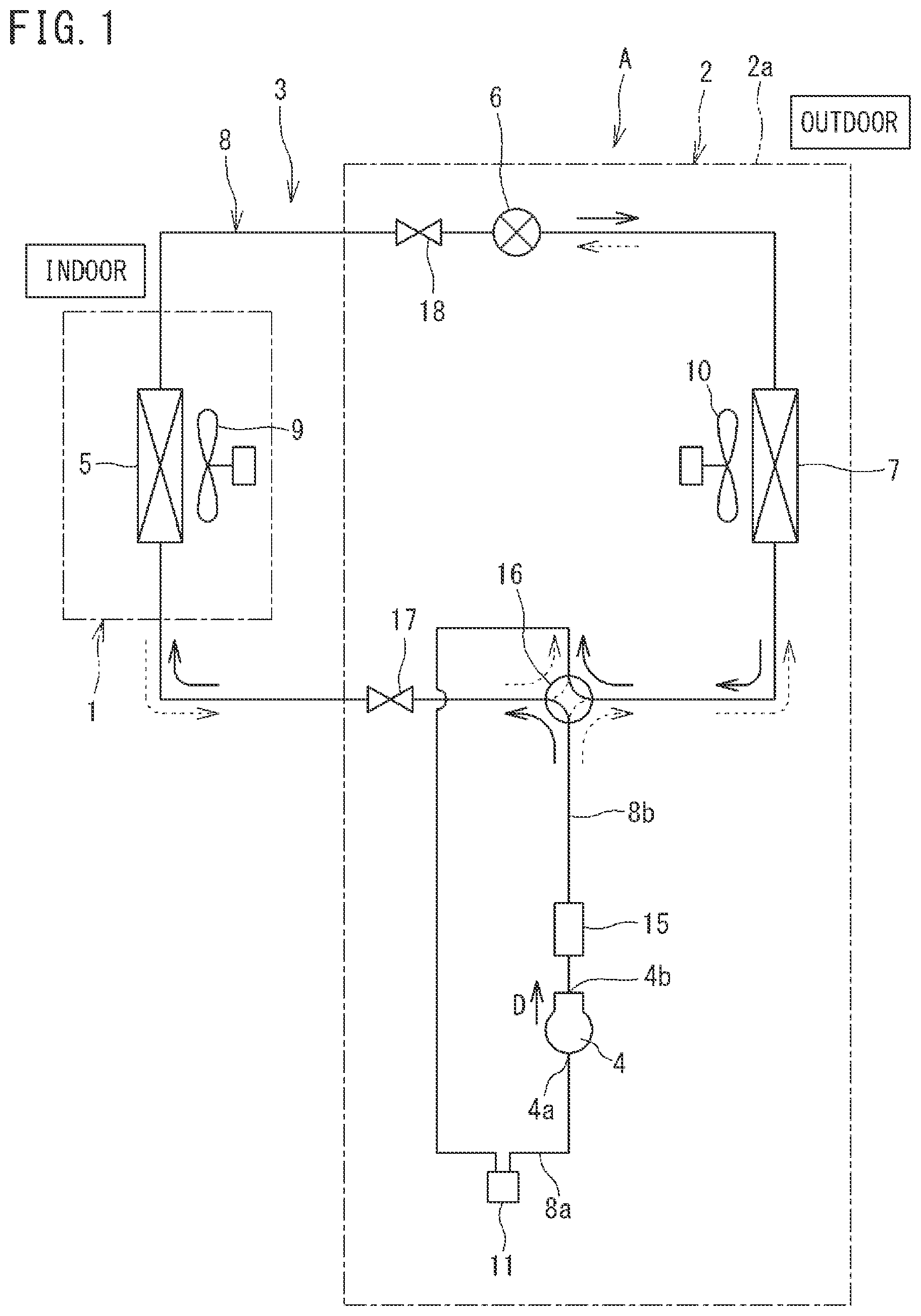 Patent US12104832 Figure 1 – Refrigeration apparatus with stainless steel four-way switching valve and stainless steel pipes connected thereto