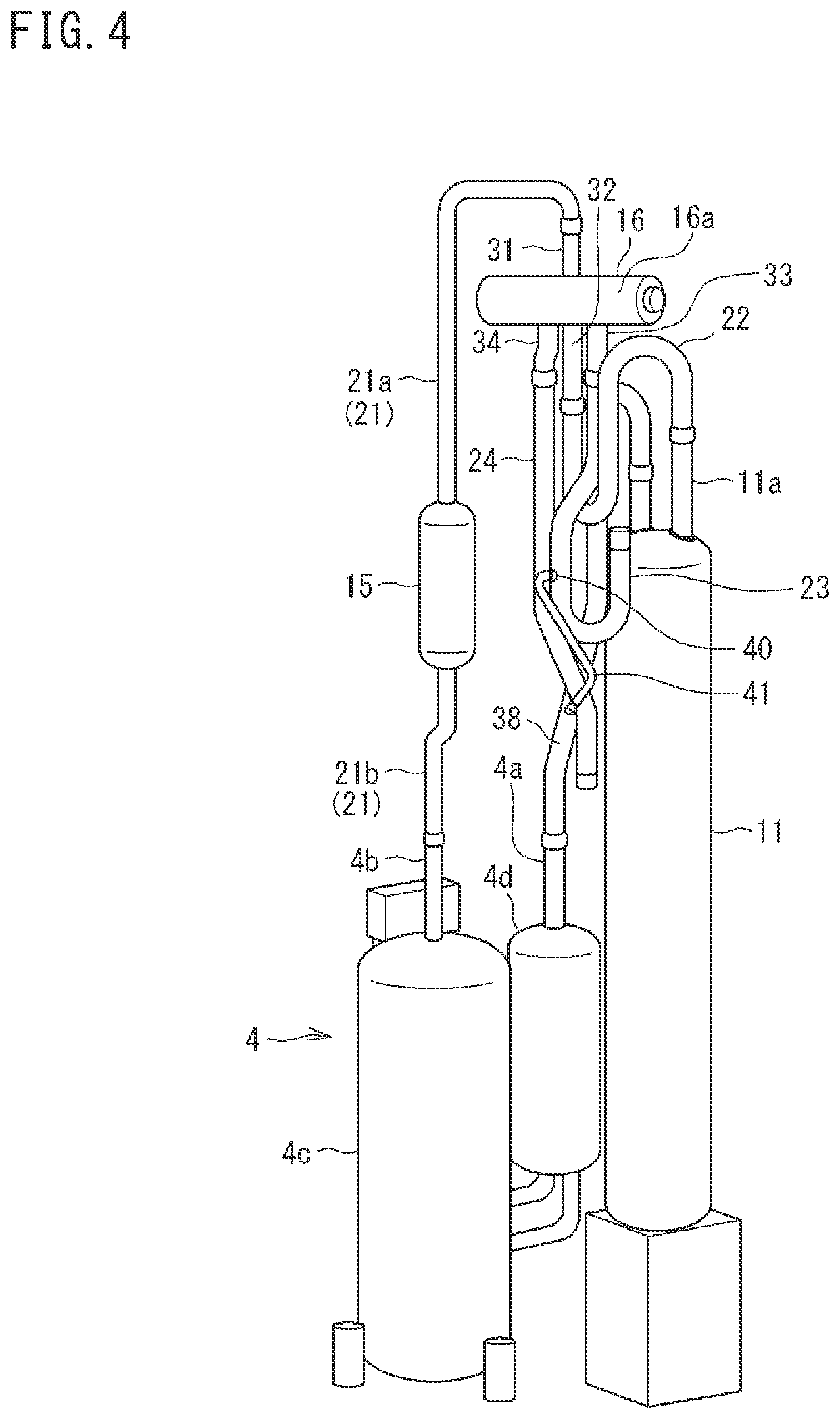 Patent US12104832 Figure 4 – Refrigeration apparatus with stainless steel four-way switching valve and stainless steel pipes connected thereto