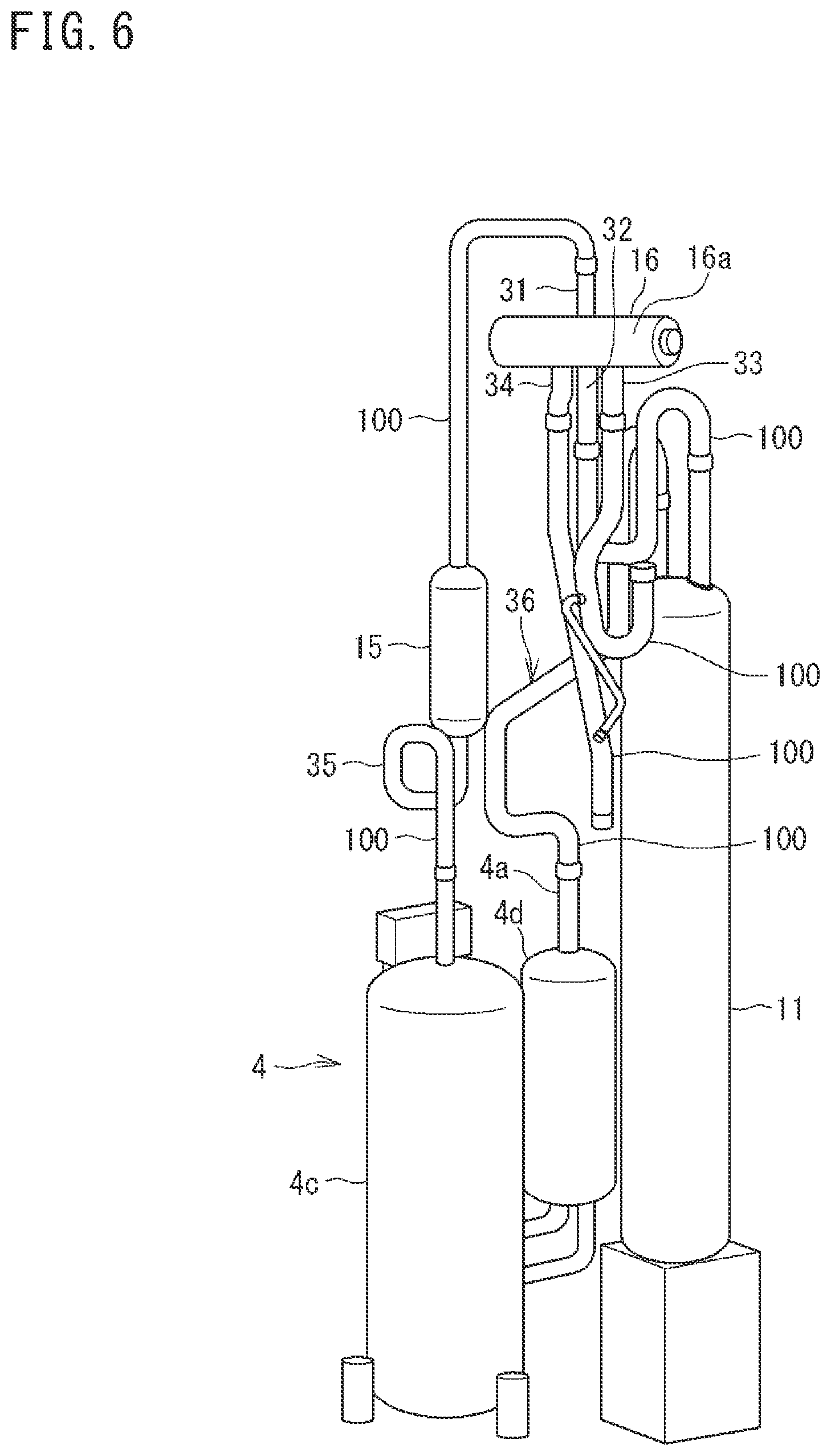 Patent US12104832 Figure 6 – Refrigeration apparatus with stainless steel four-way switching valve and stainless steel pipes connected thereto