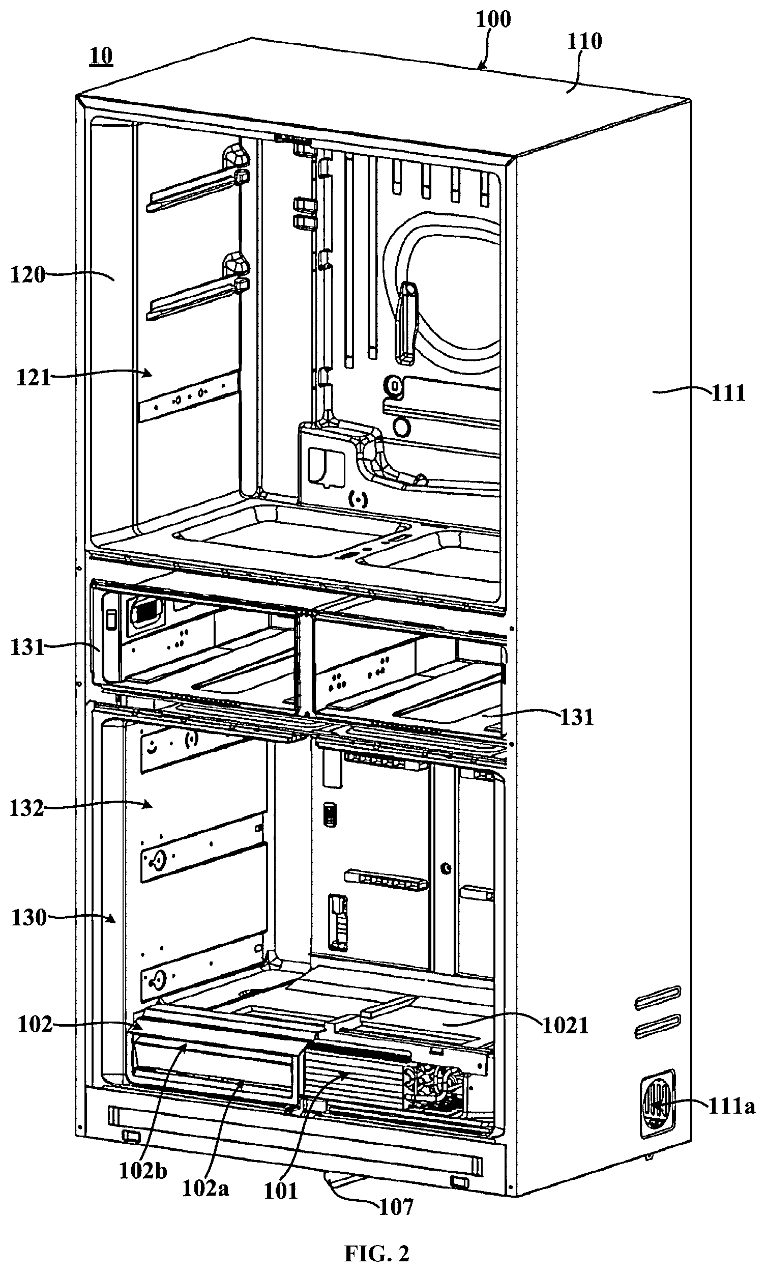 Patent US12104842 Figure 2 – Refrigerator having centrifugal fan with volute