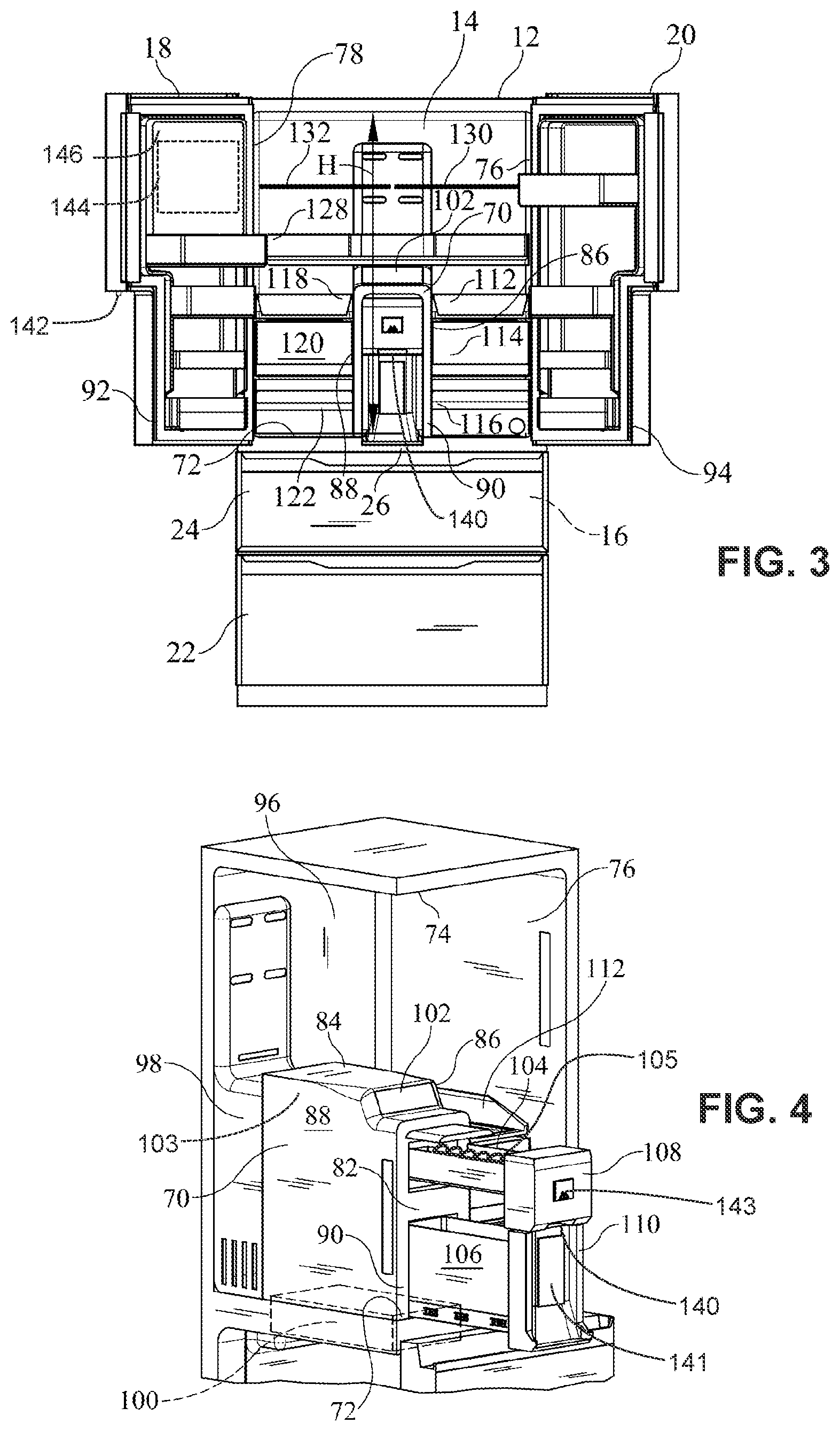 Patent US12104846 Figure 2 – Refrigerator with quick fill dispenser incorporating removable fluid storage receptacle and combined inlet/outlet