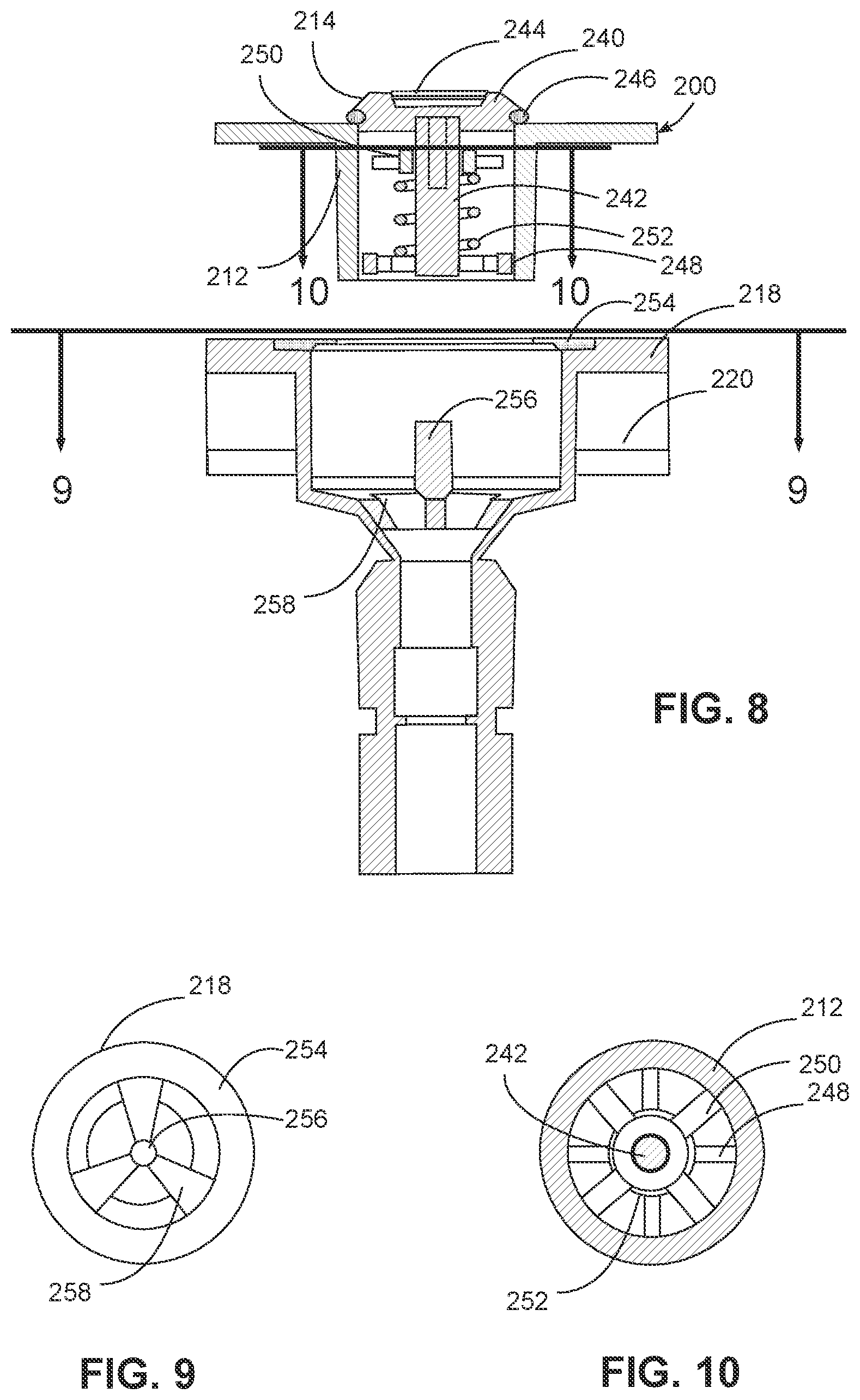 Patent US12104846 Figure 5 – Refrigerator with quick fill dispenser incorporating removable fluid storage receptacle and combined inlet/outlet