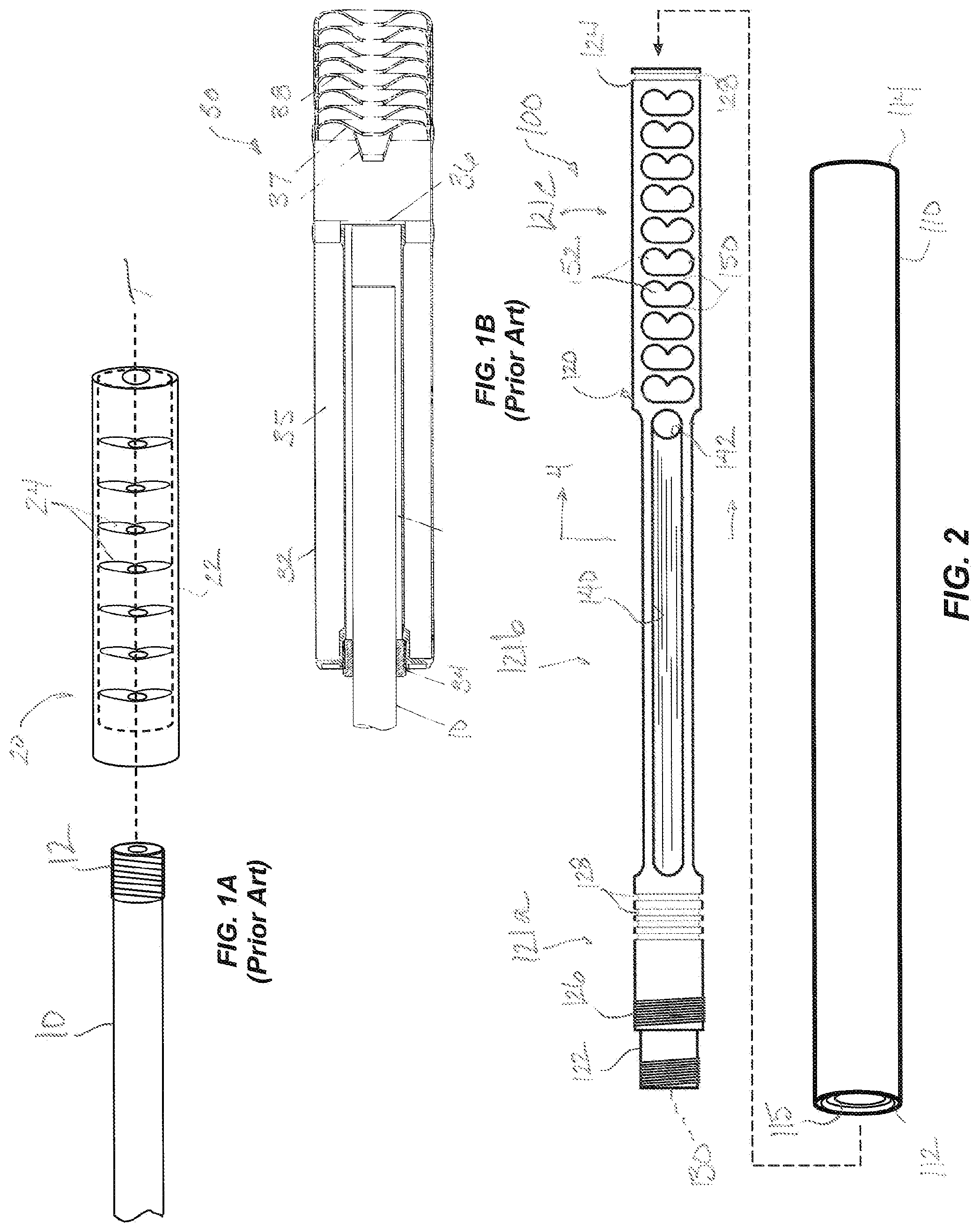 Patent US12104869 Figure 1 – Weapon barrel having integrated suppressor