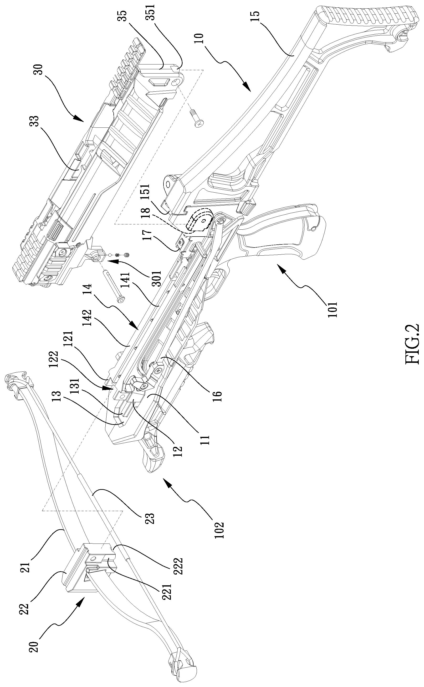 Patent US12104877 Figure 2 – Crossbow with replaceable bow unit