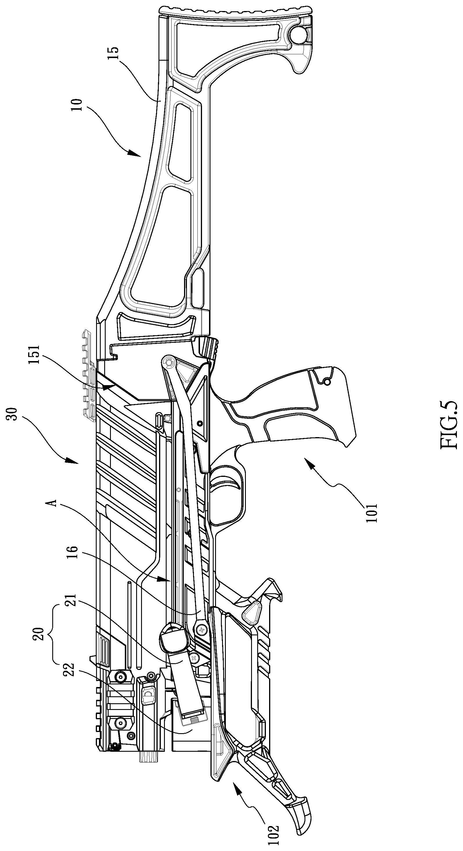 Patent US12104877 Figure 5 – Crossbow with replaceable bow unit