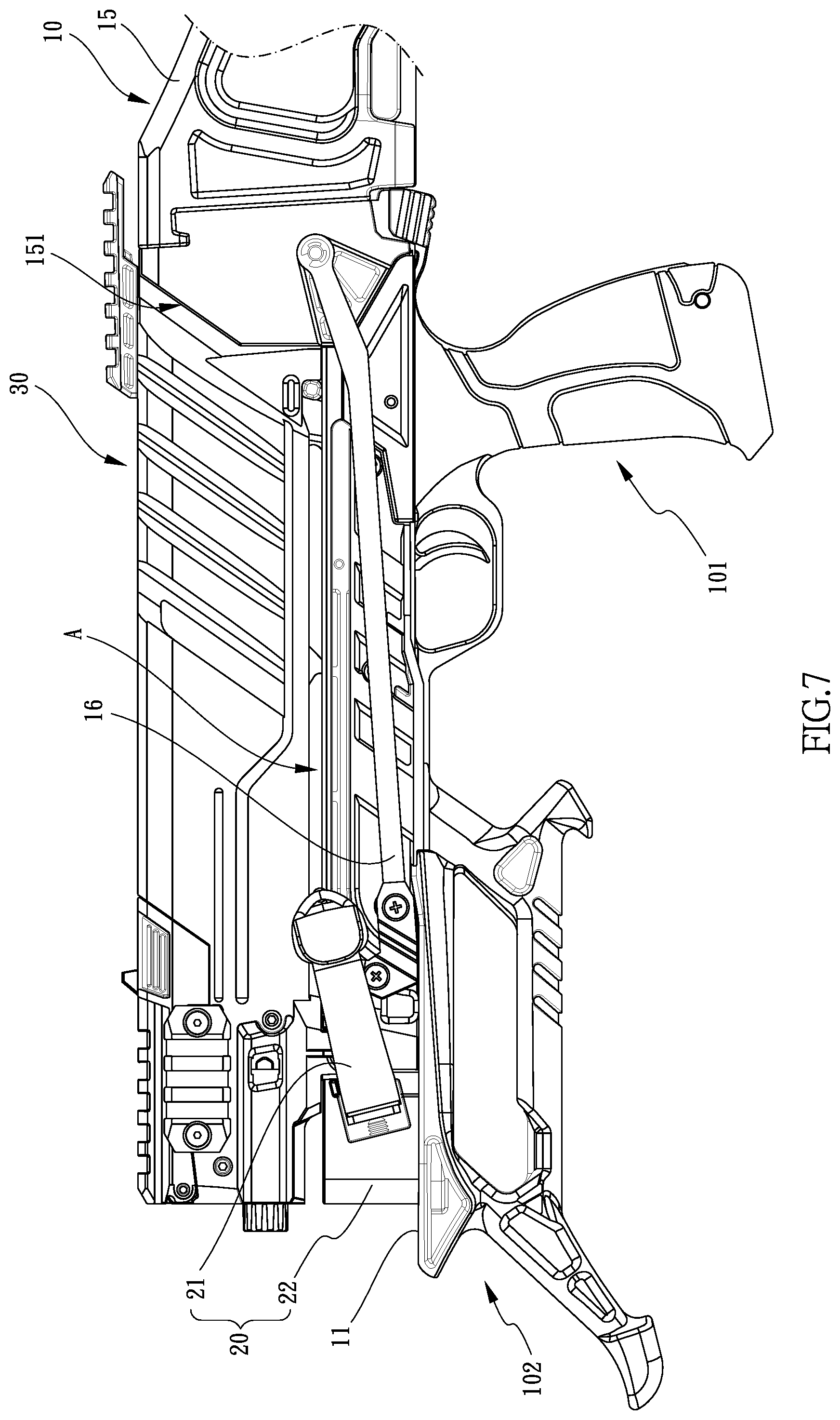 Patent US12104877 Figure 7 – Crossbow with replaceable bow unit