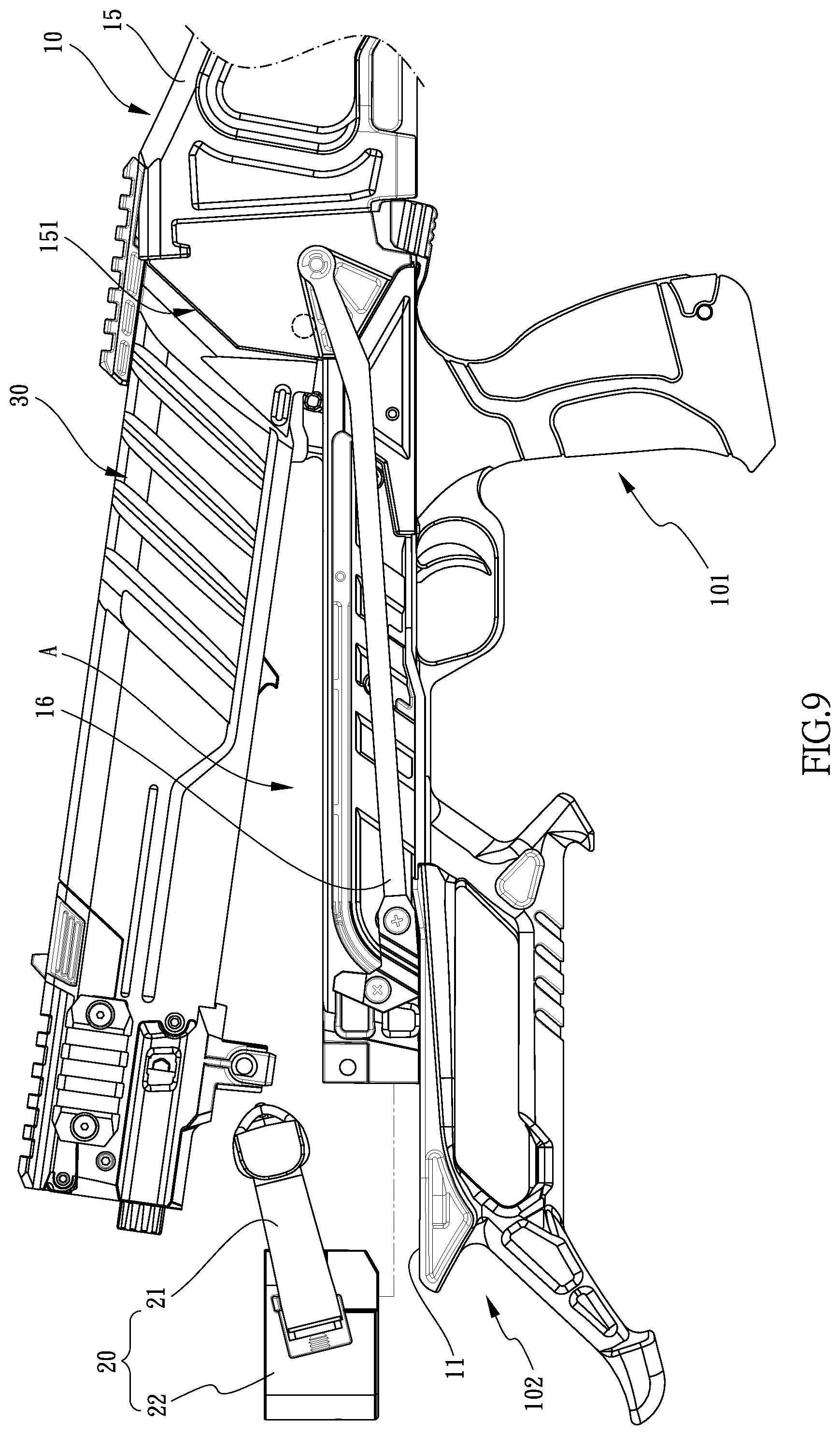 Patent US12104877 Figure 9 – Crossbow with replaceable bow unit