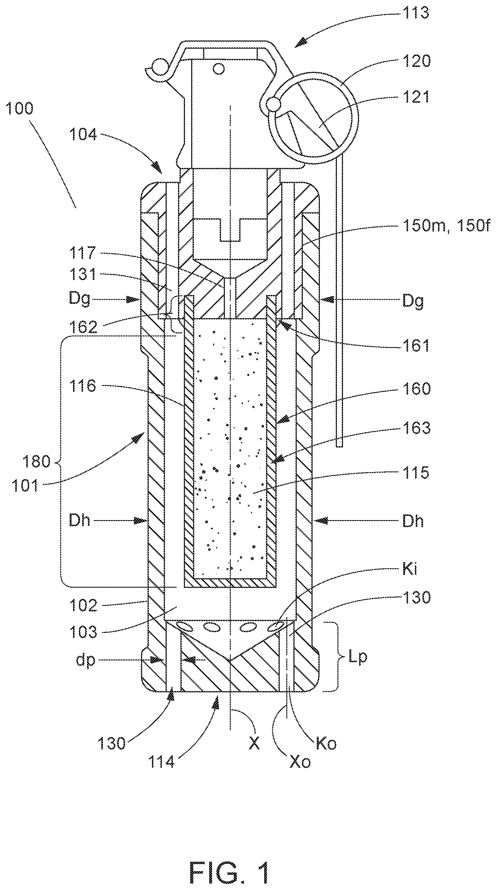 Patent US12104886 Figure 1 – High-fragmenting flashbang grenade charge holder