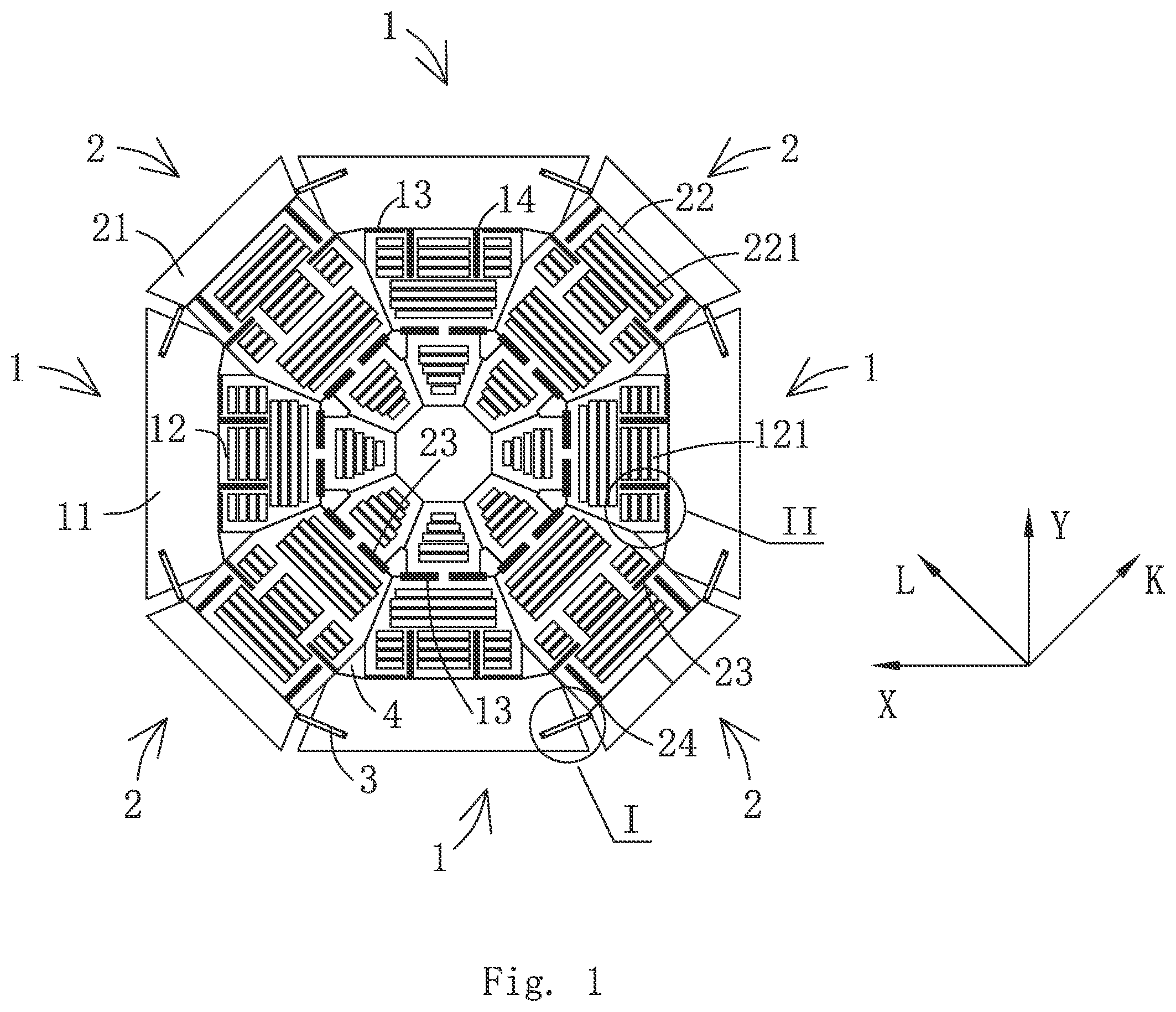 Patent US12104905 Figure 1 – Micromachined gyroscope and electronic product using same