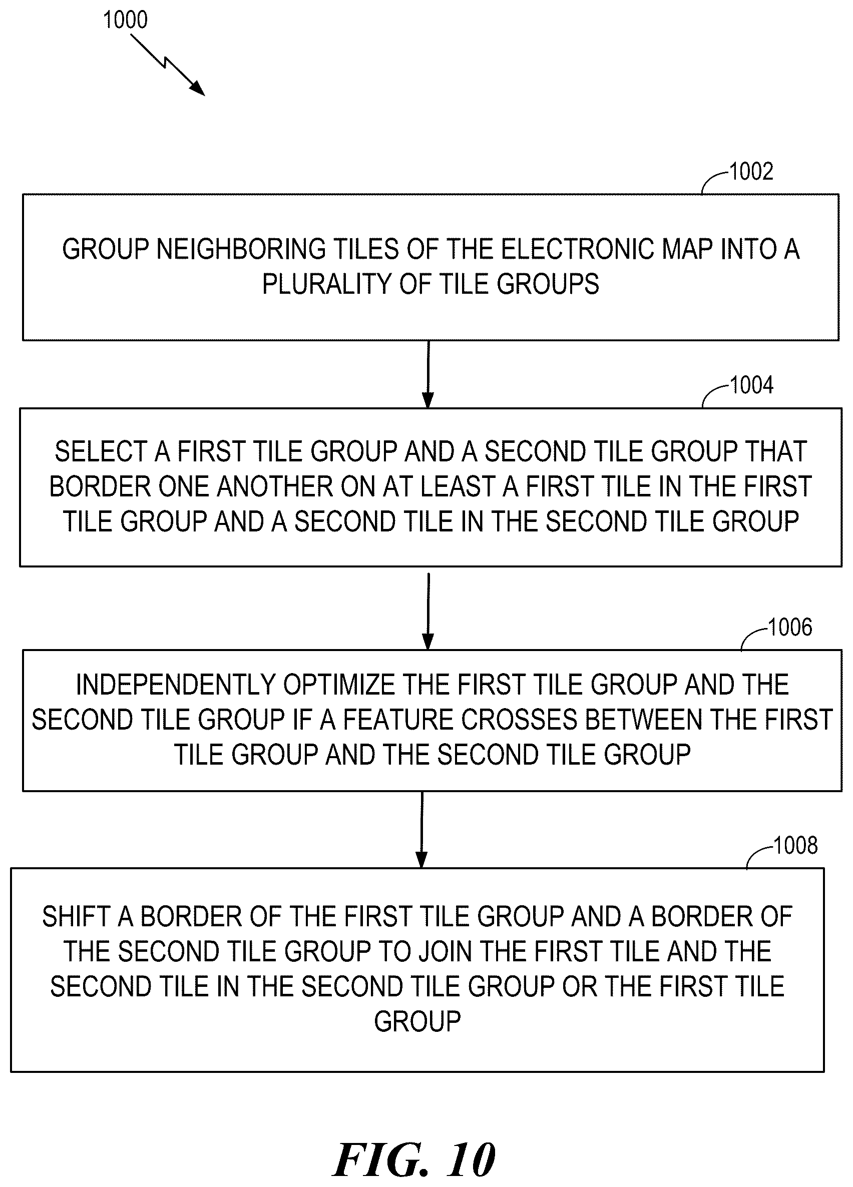 Patent US12104922 Figure 12 – Synchronizing neighboring tiles in a high definition map