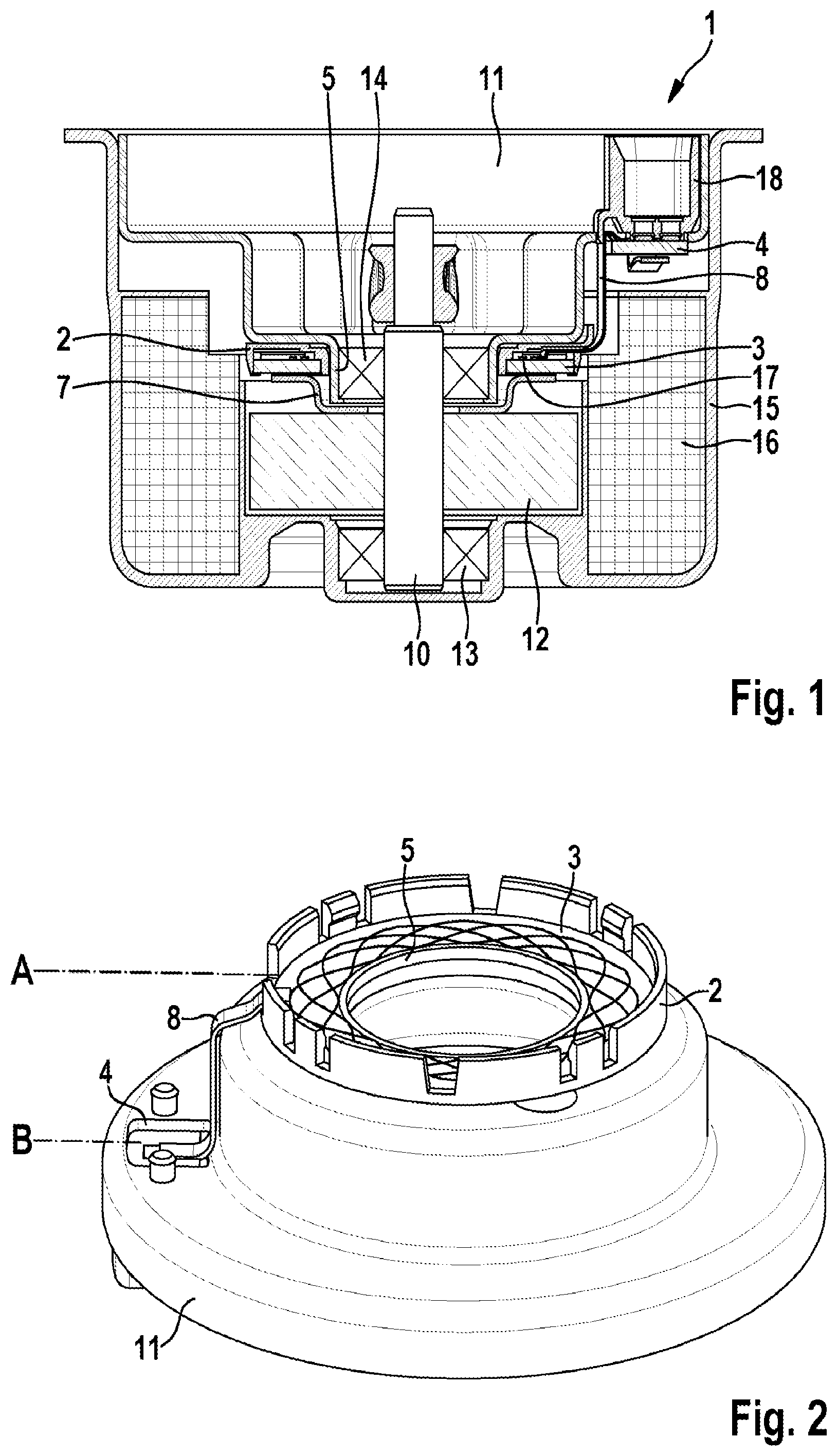 Patent US12104930 Figure 1 – Sensor arrangement and motor