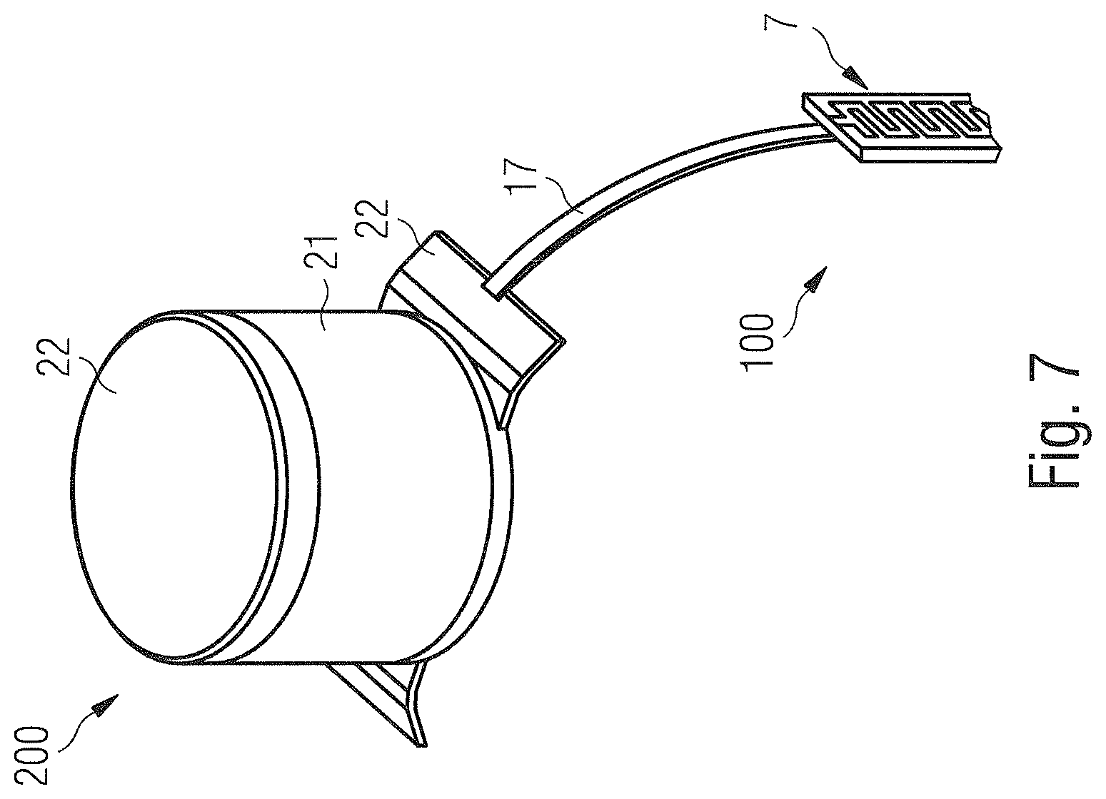 Patent US12104942 Figure 6 – Deformable sleeve with sensors, measurement unit configured to be mounted on the sleeve, method storing a parameter associated with a bottle encased in the sleeve and computer program