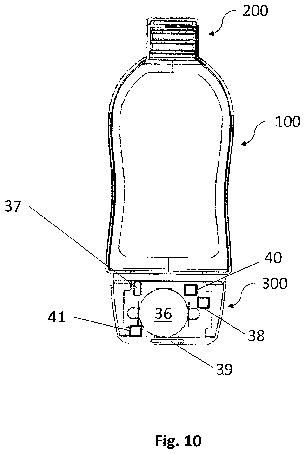 Patent US12104942 Figure 9 – Deformable sleeve with sensors, measurement unit configured to be mounted on the sleeve, method storing a parameter associated with a bottle encased in the sleeve and computer program