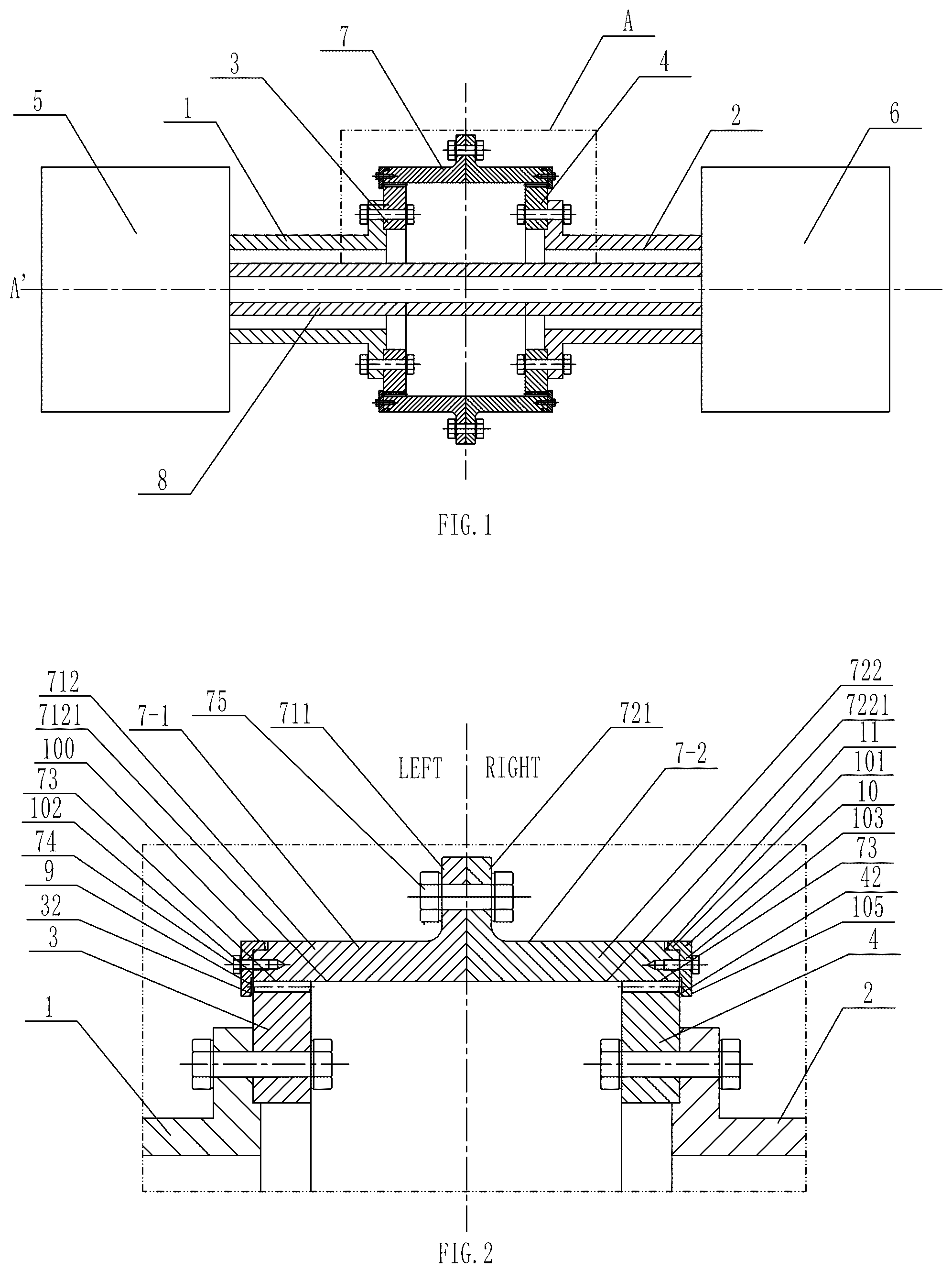 Patent US12104977 Figure 1 – Coupling device between a test box and a companion test box for back-to-back planetary testing