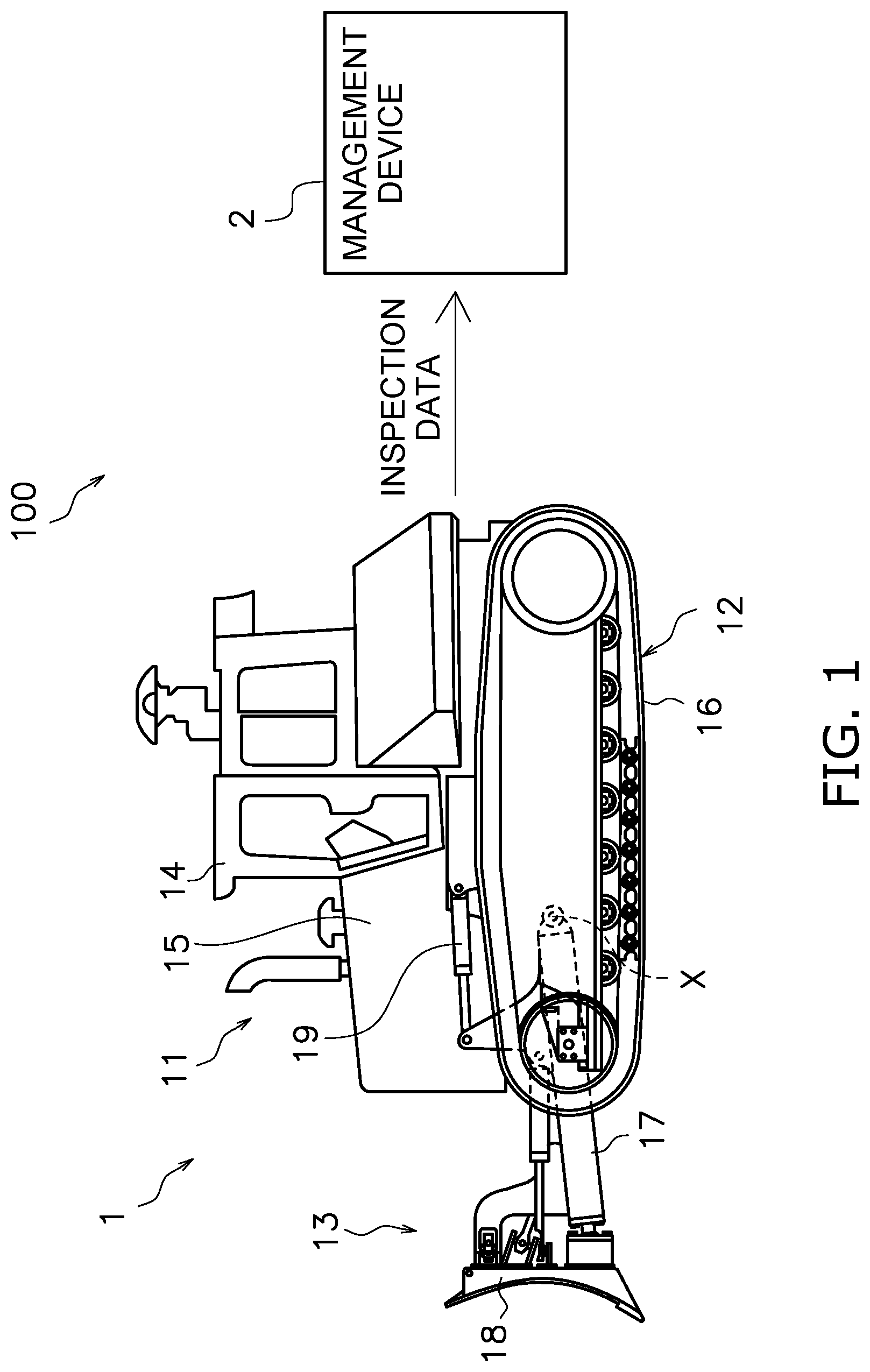 Patent US12105025 Figure 1 – Inspection device for hydraulic equipment, inspection system for hydraulic equipment, work vehicle, and inspection method for hydraulic equipment