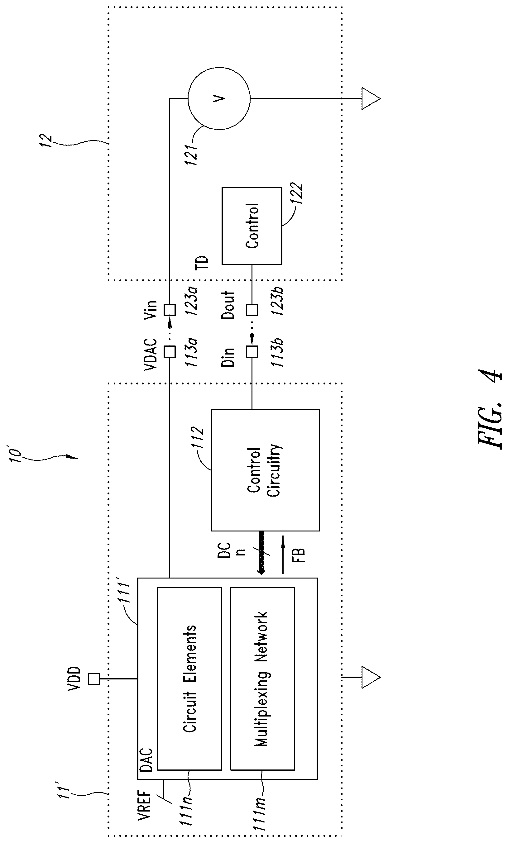 Patent US12105143 Figure 4 – System for testing an electronic circuit comprising a digital to analog converter and corresponding method and computer program product
