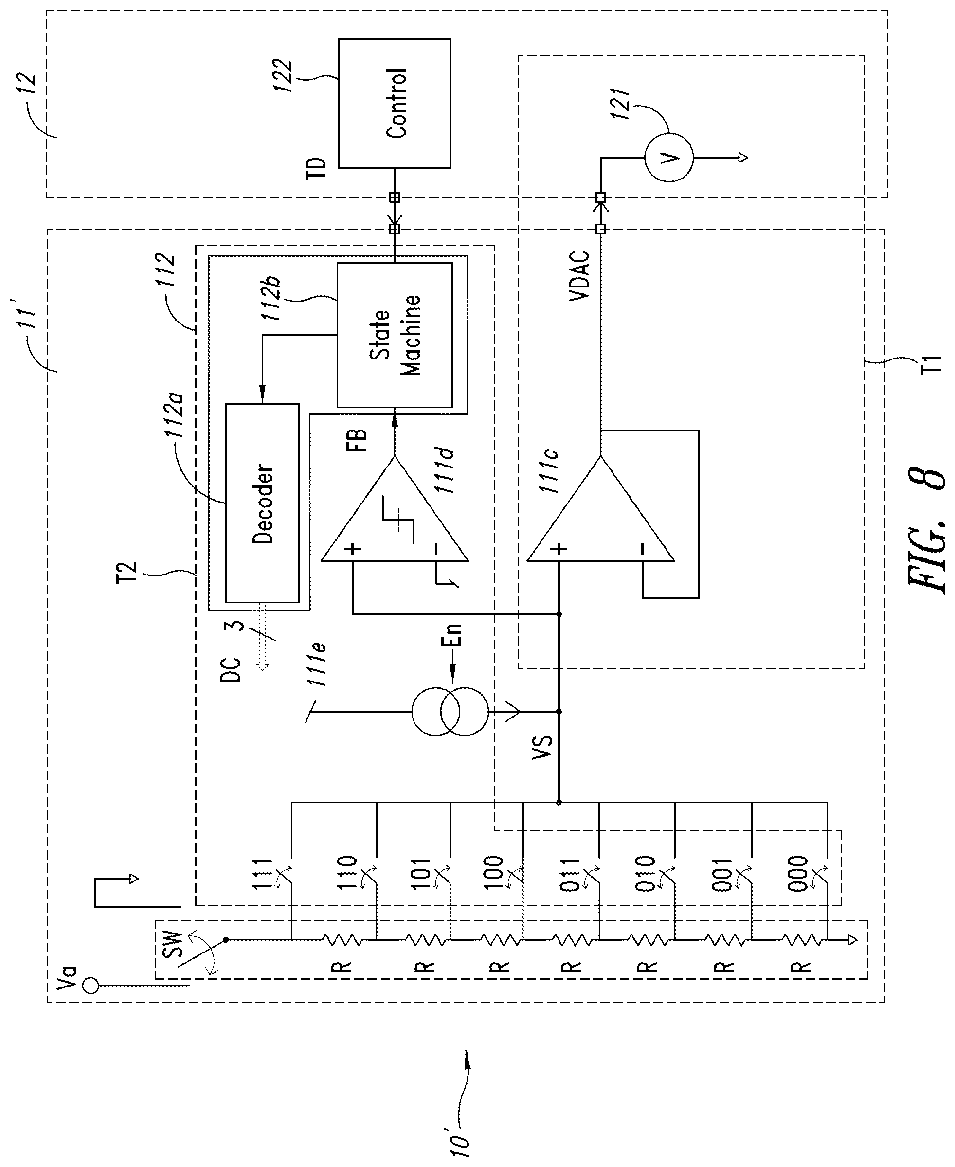Patent US12105143 Figure 8 – System for testing an electronic circuit comprising a digital to analog converter and corresponding method and computer program product