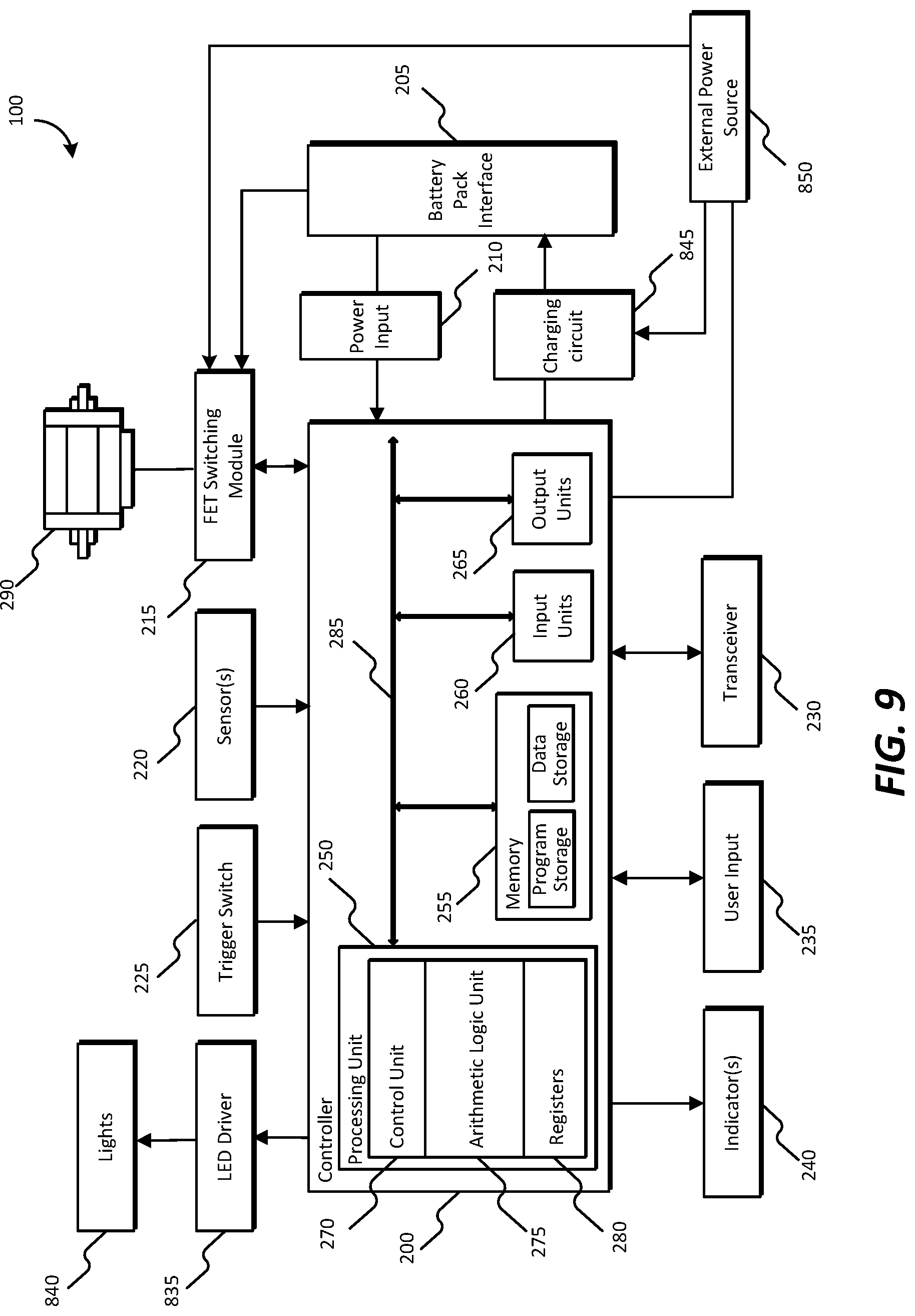 Patent US12105149 Figure 10 – Current sensing in power tool devices using a field effect transistor