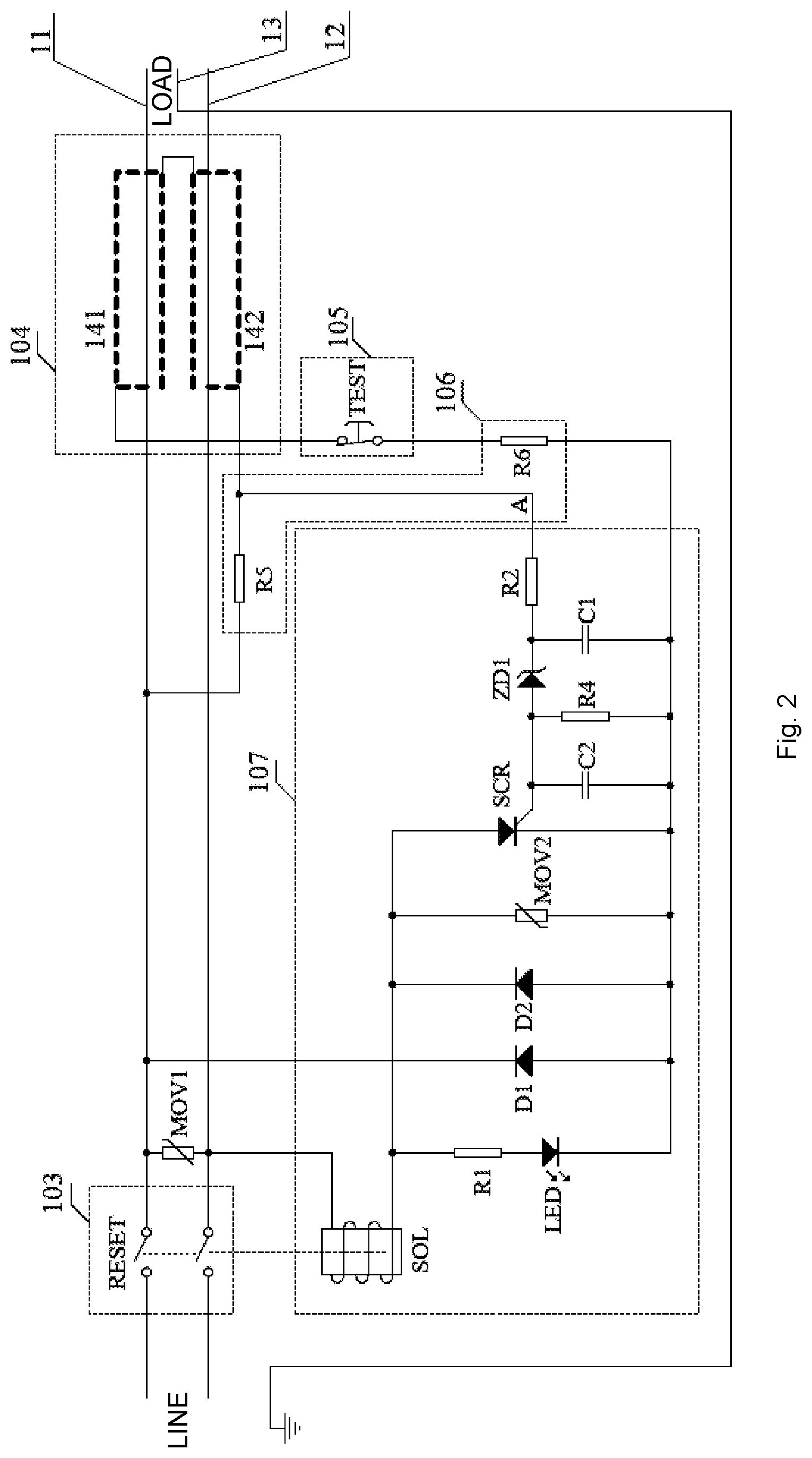 Patent US12105157 Figure 2 – Leakage current detection and interruption device for power cord and related electrical connectors and electrical appliances