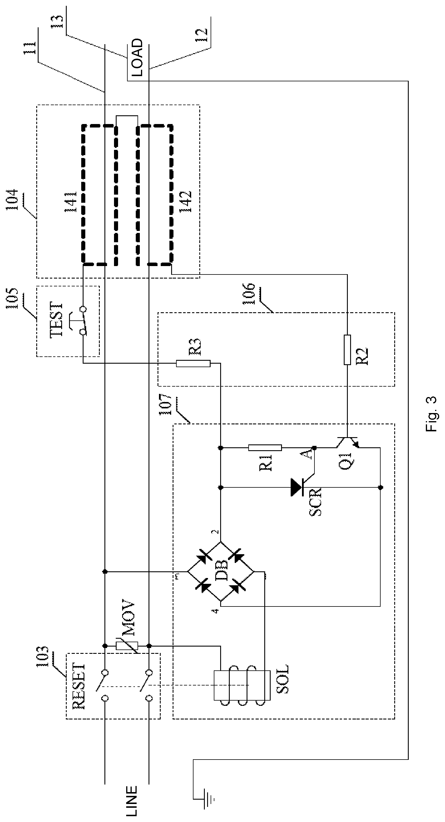 Patent US12105157 Figure 3 – Leakage current detection and interruption device for power cord and related electrical connectors and electrical appliances