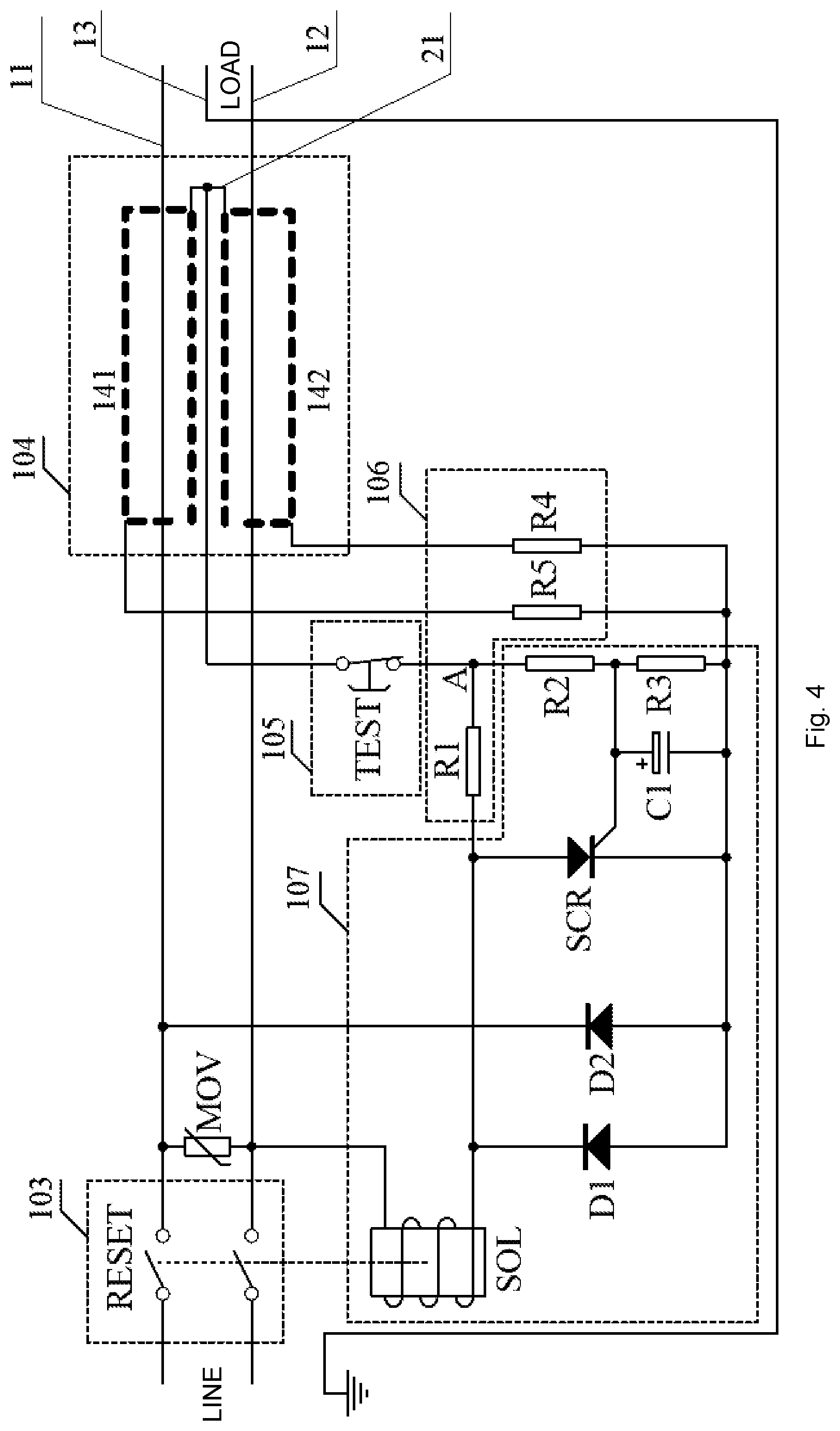 Patent US12105157 Figure 4 – Leakage current detection and interruption device for power cord and related electrical connectors and electrical appliances