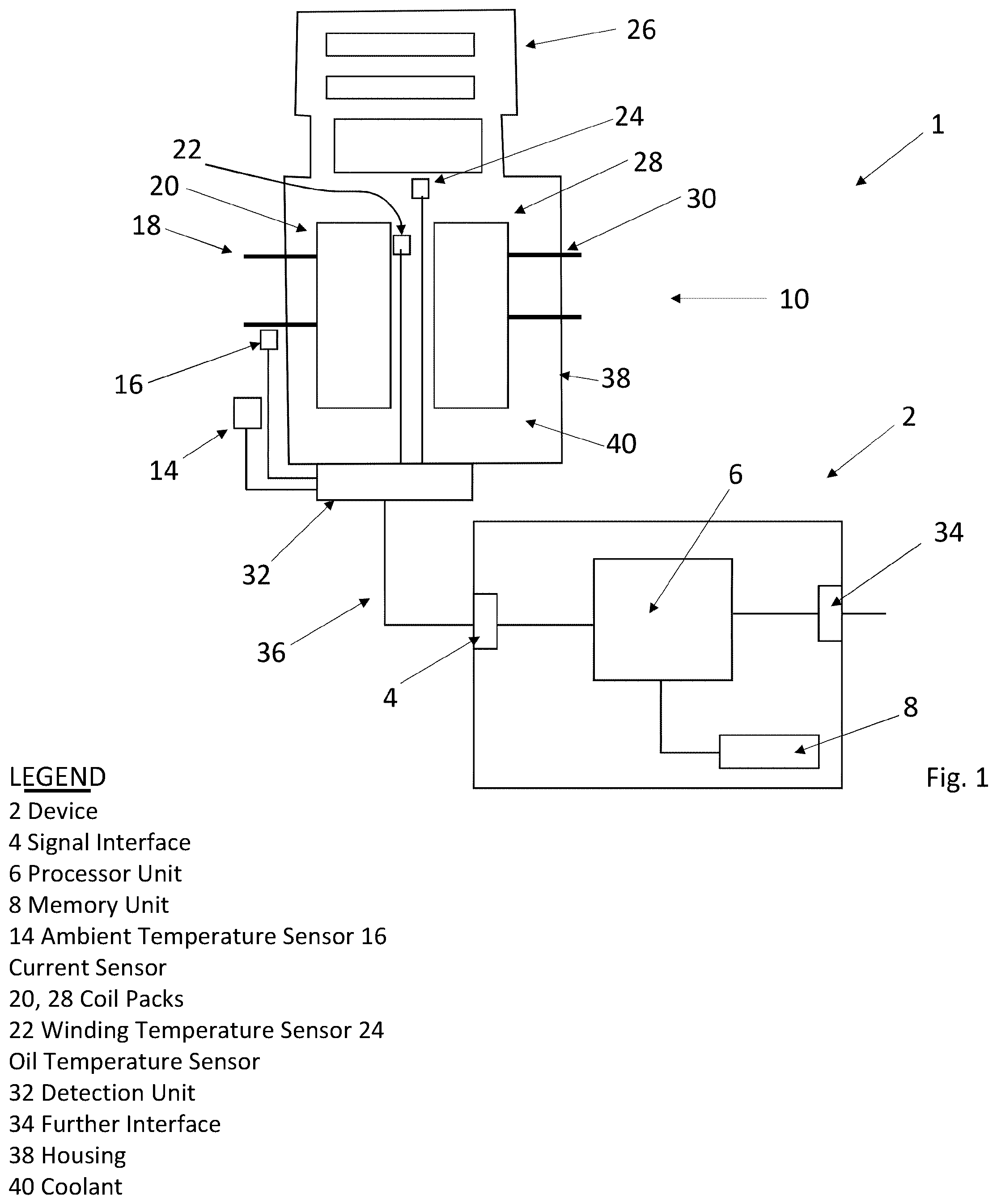 Patent US12105158 Figure 1 – Device and system for indirectly determining the temperature of a power transformer